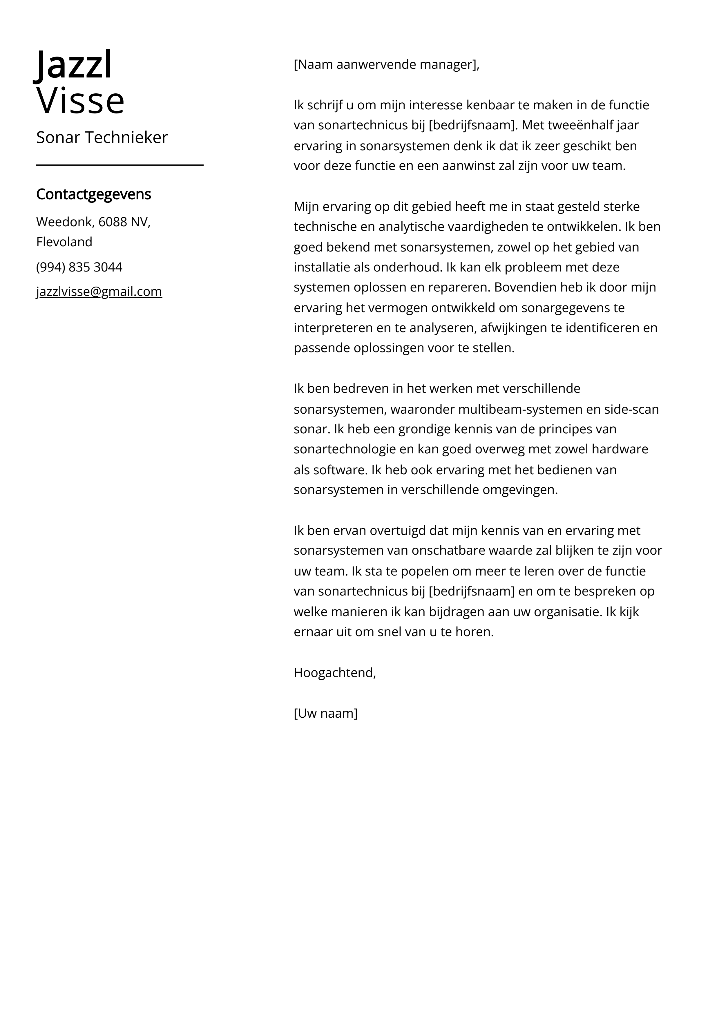 Sonar Technieker Sollicitatiebrief Voorbeeld