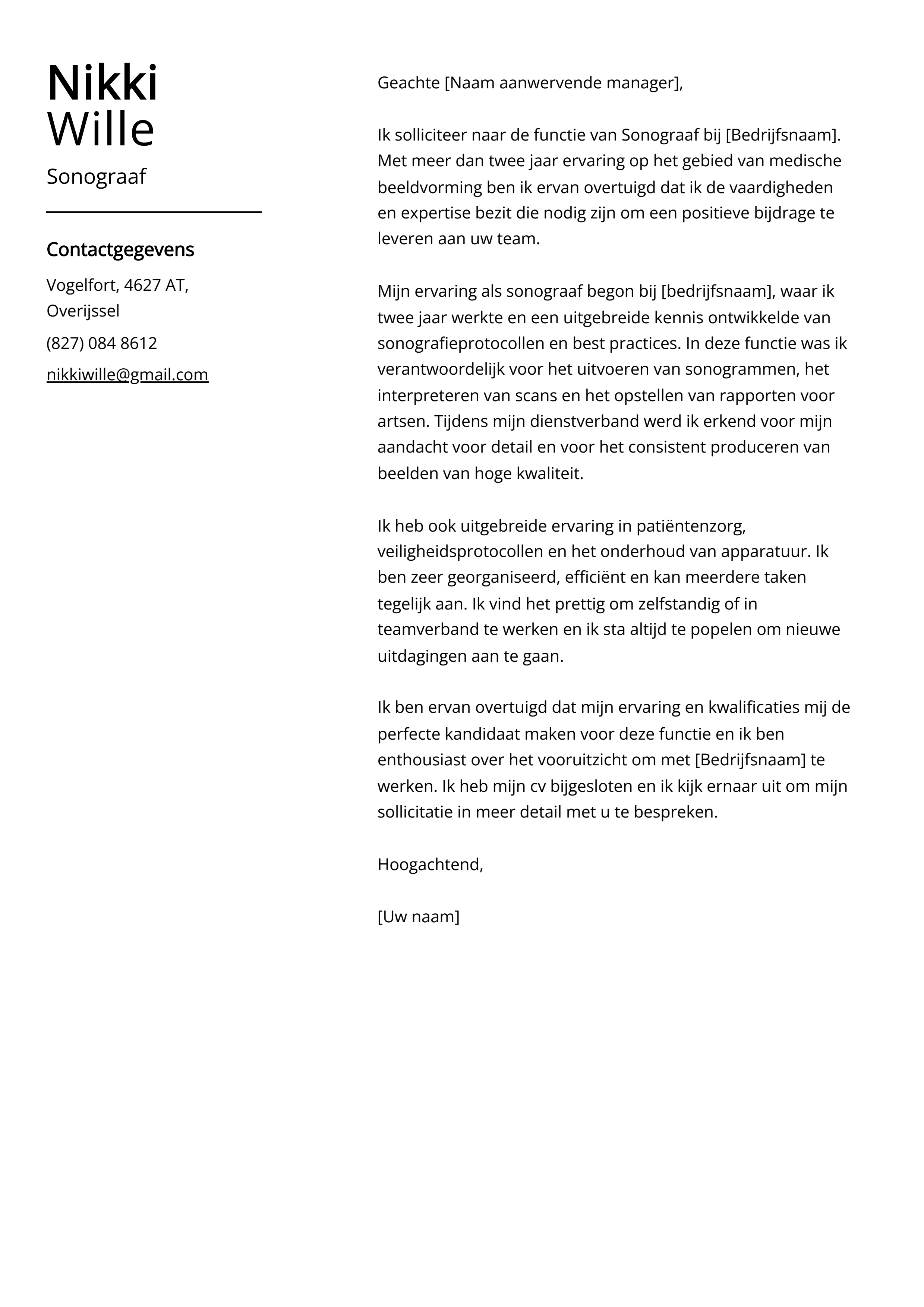 Sonograaf sollicitatiebrief voorbeeld