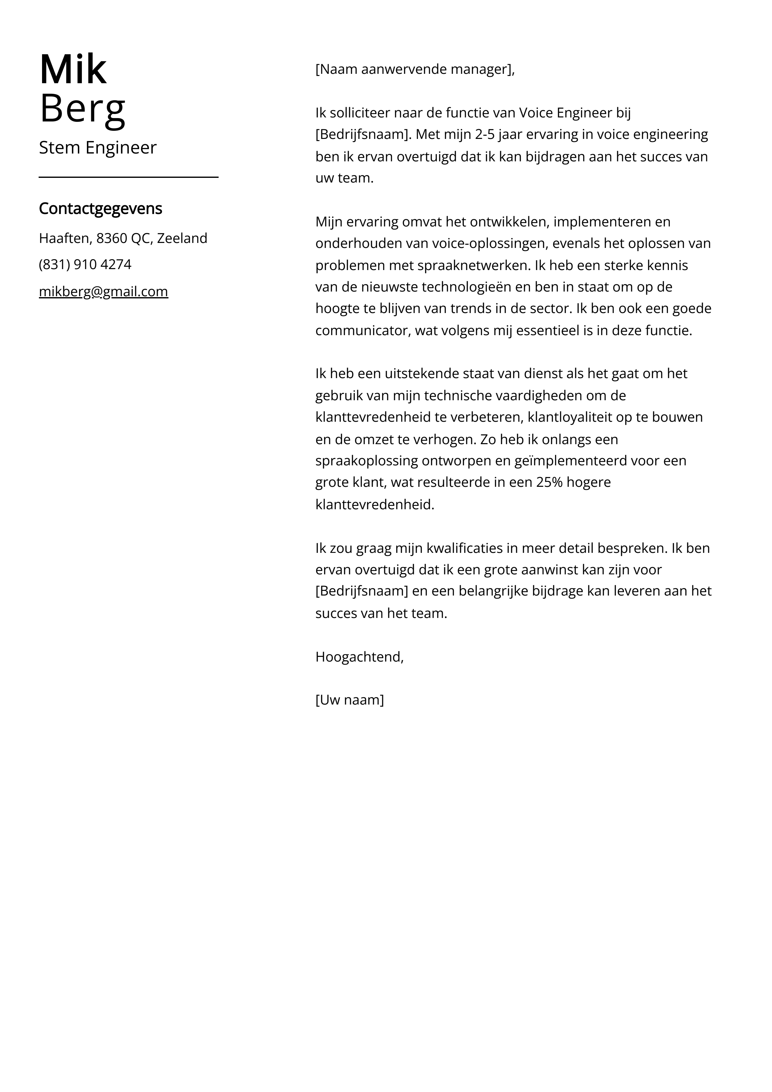 Stuurpen Engineer Voorbeeld sollicitatiebrief