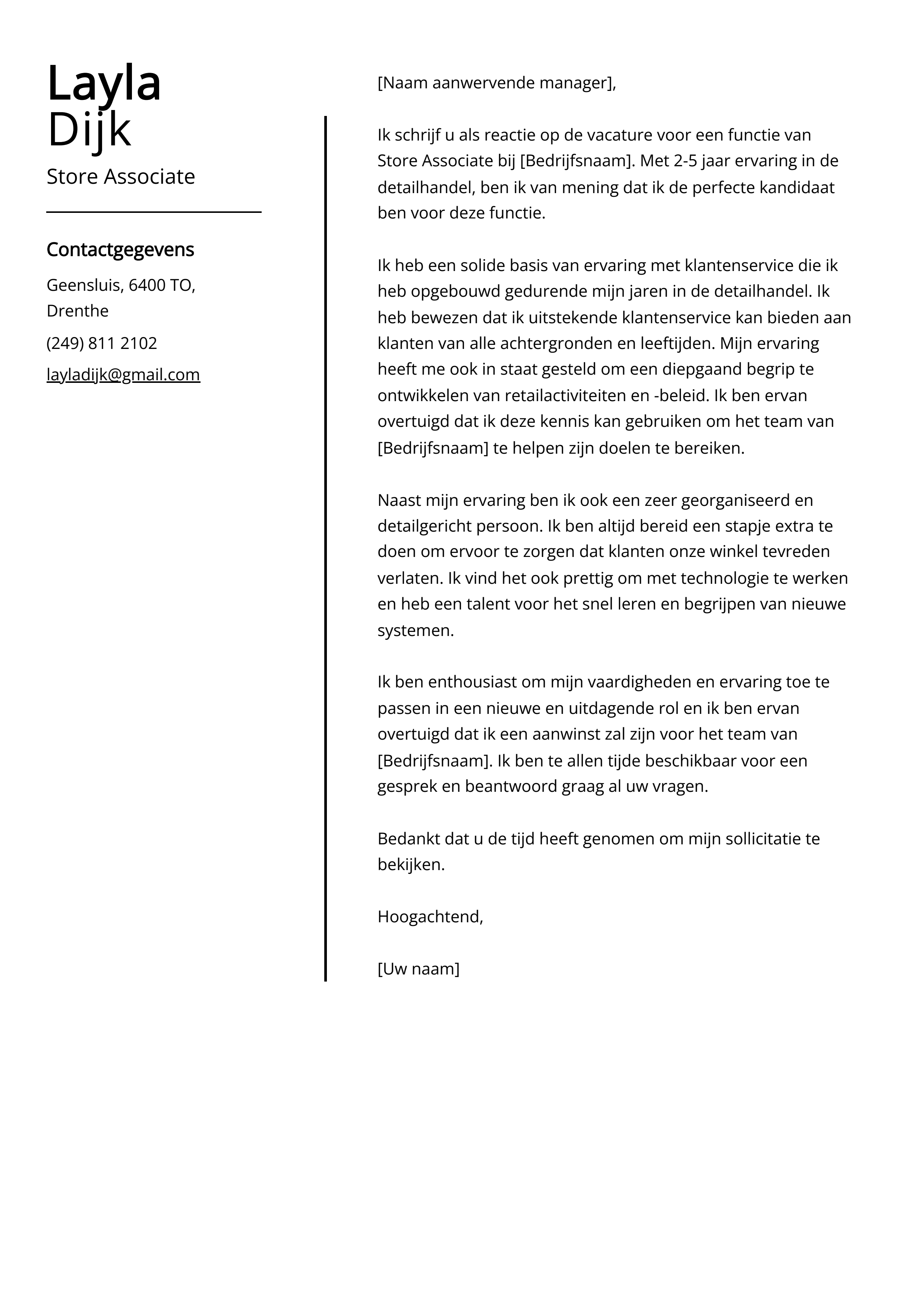 Store Associate Voorbeeld sollicitatiebrief