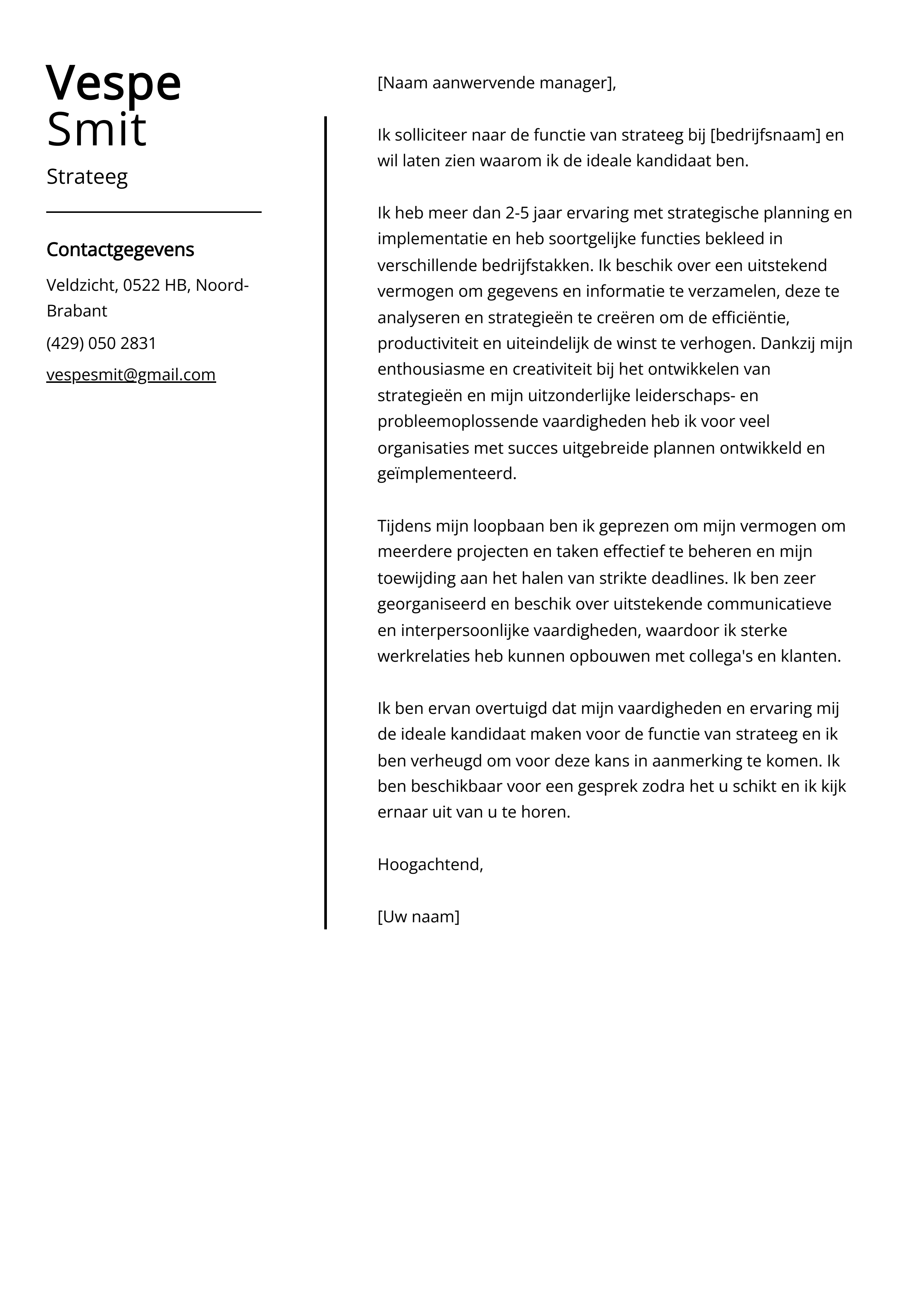 Strateeg sollicitatiebrief voorbeeld