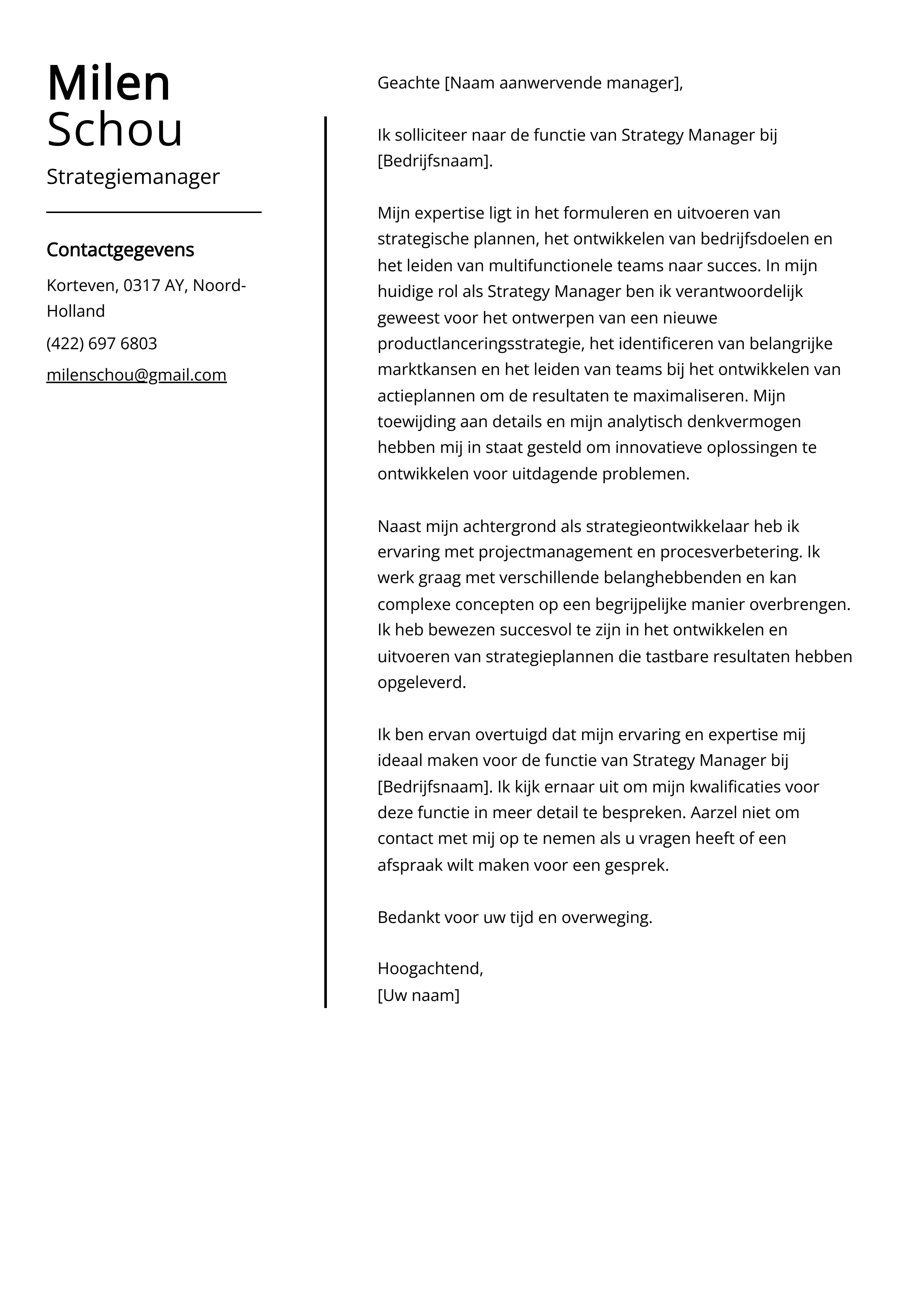 Strategiemanager Sollicitatiebrief Voorbeeld