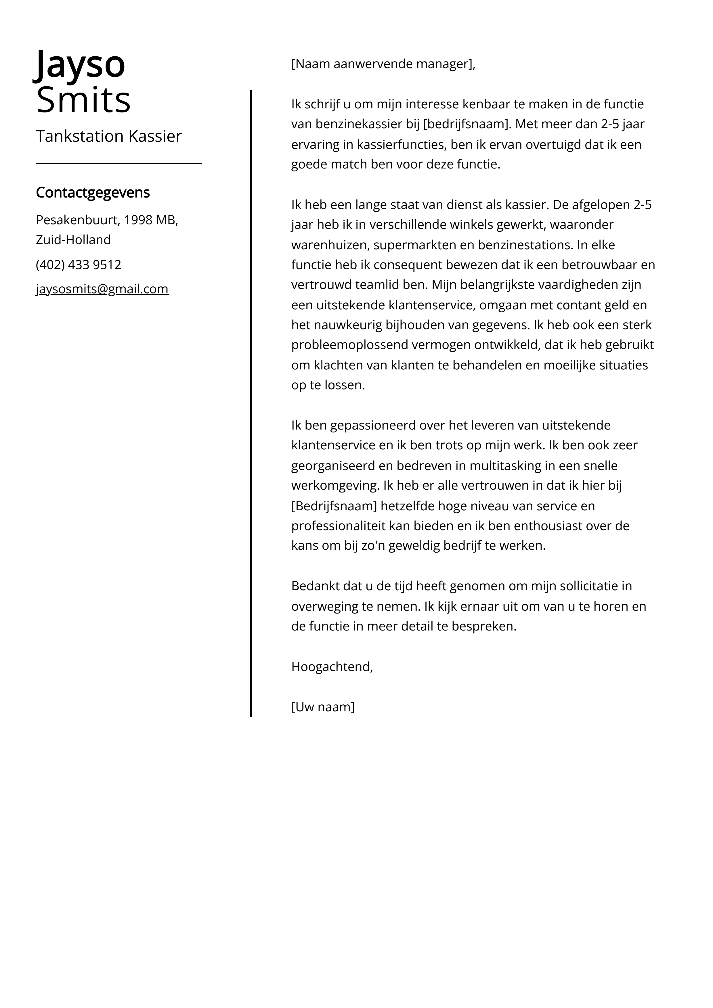 Tankstation Kassier Voorbeeld sollicitatiebrief