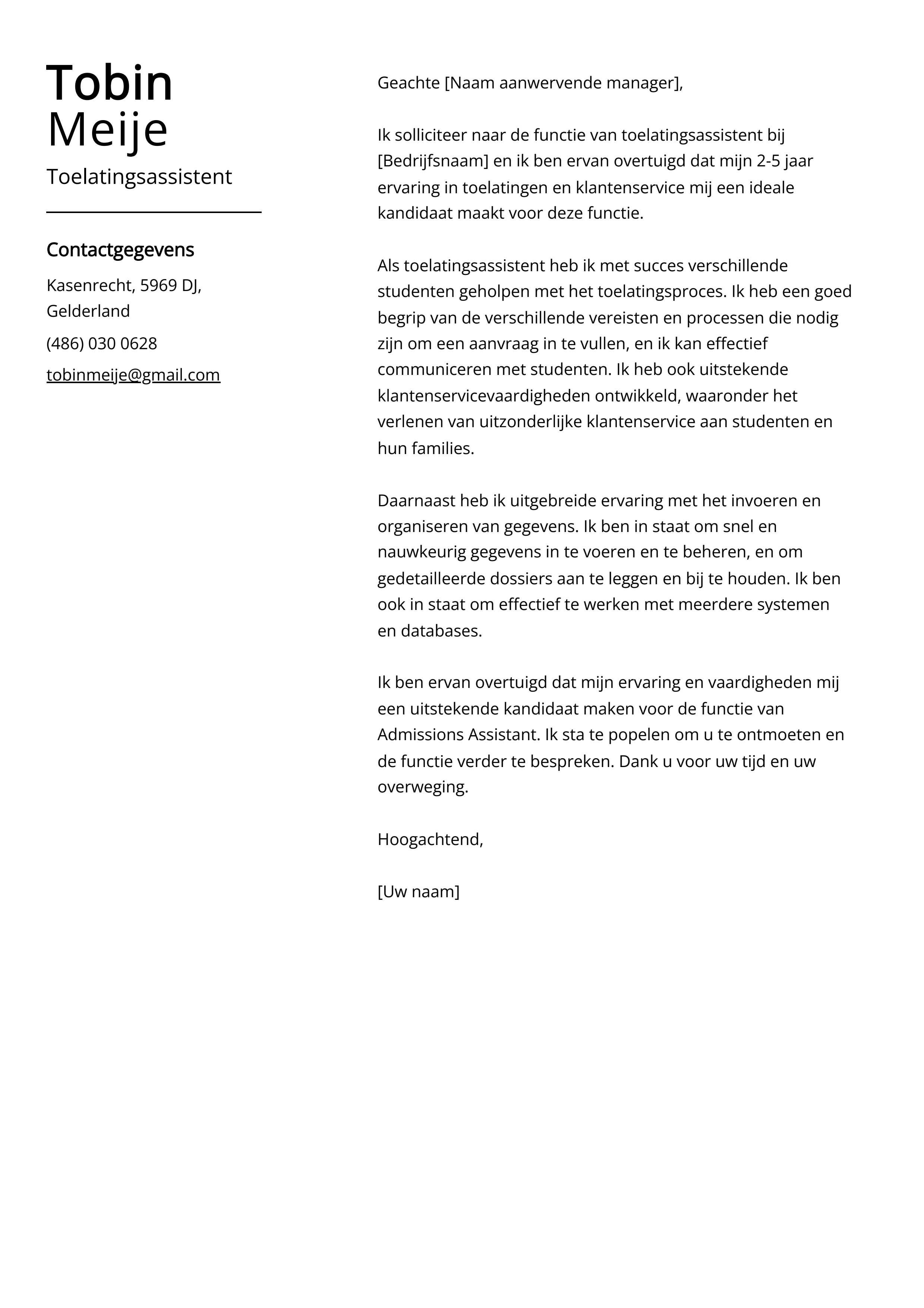 Voorbeeld sollicitatiebrief