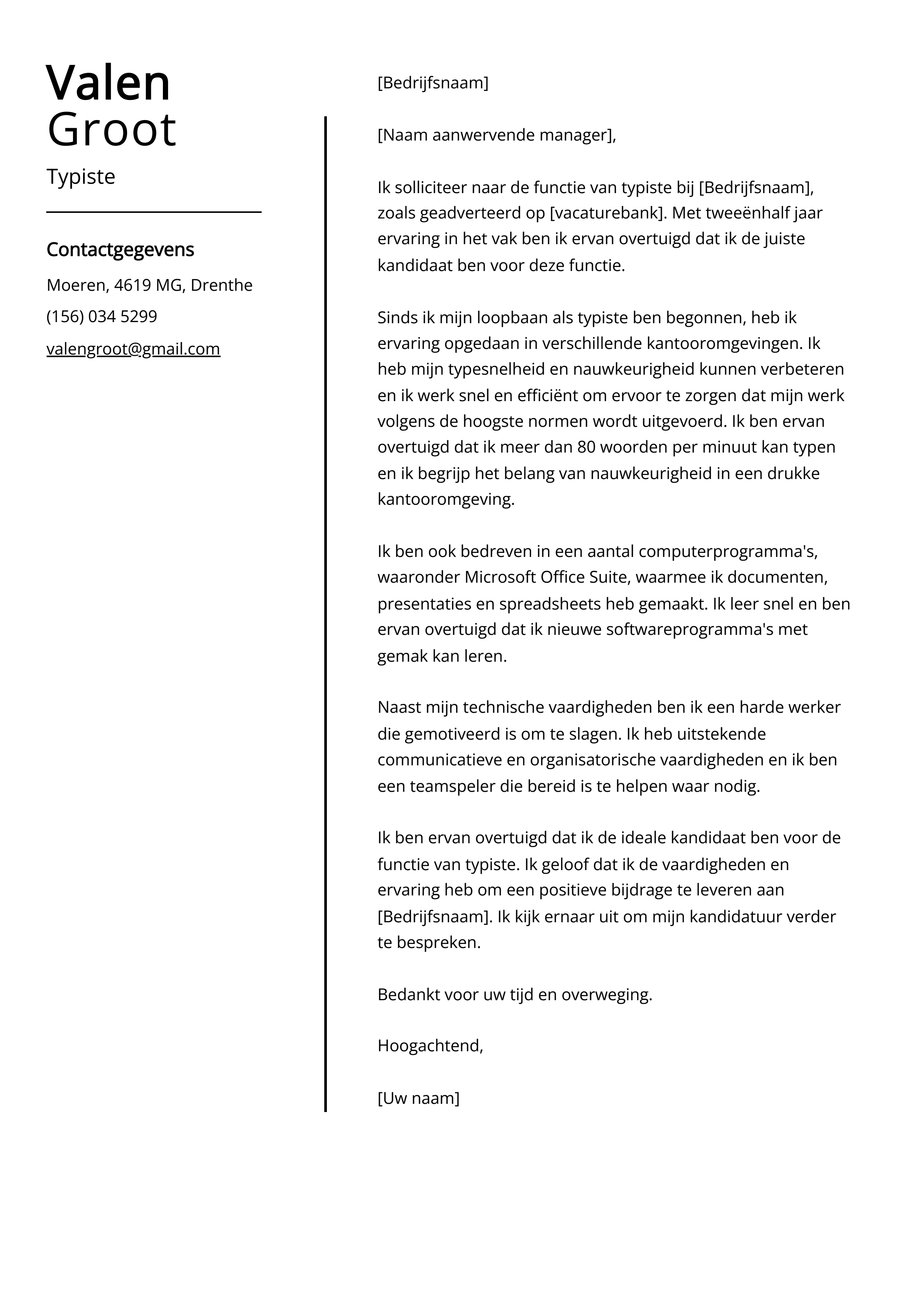 [Voorbeeld sollicitatiebrief typiste