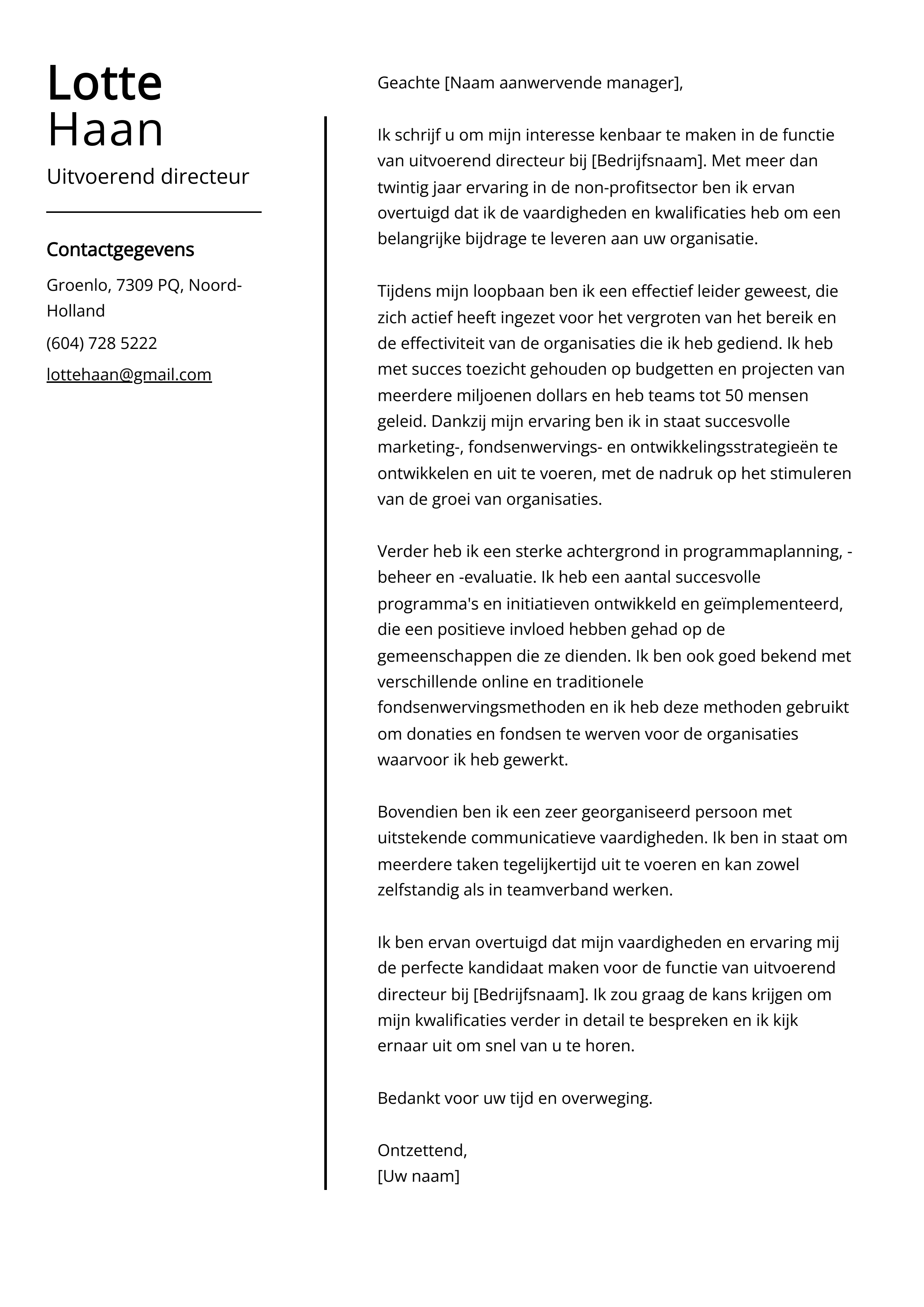 Uitvoerend directeur Cover Letter Voorbeeld