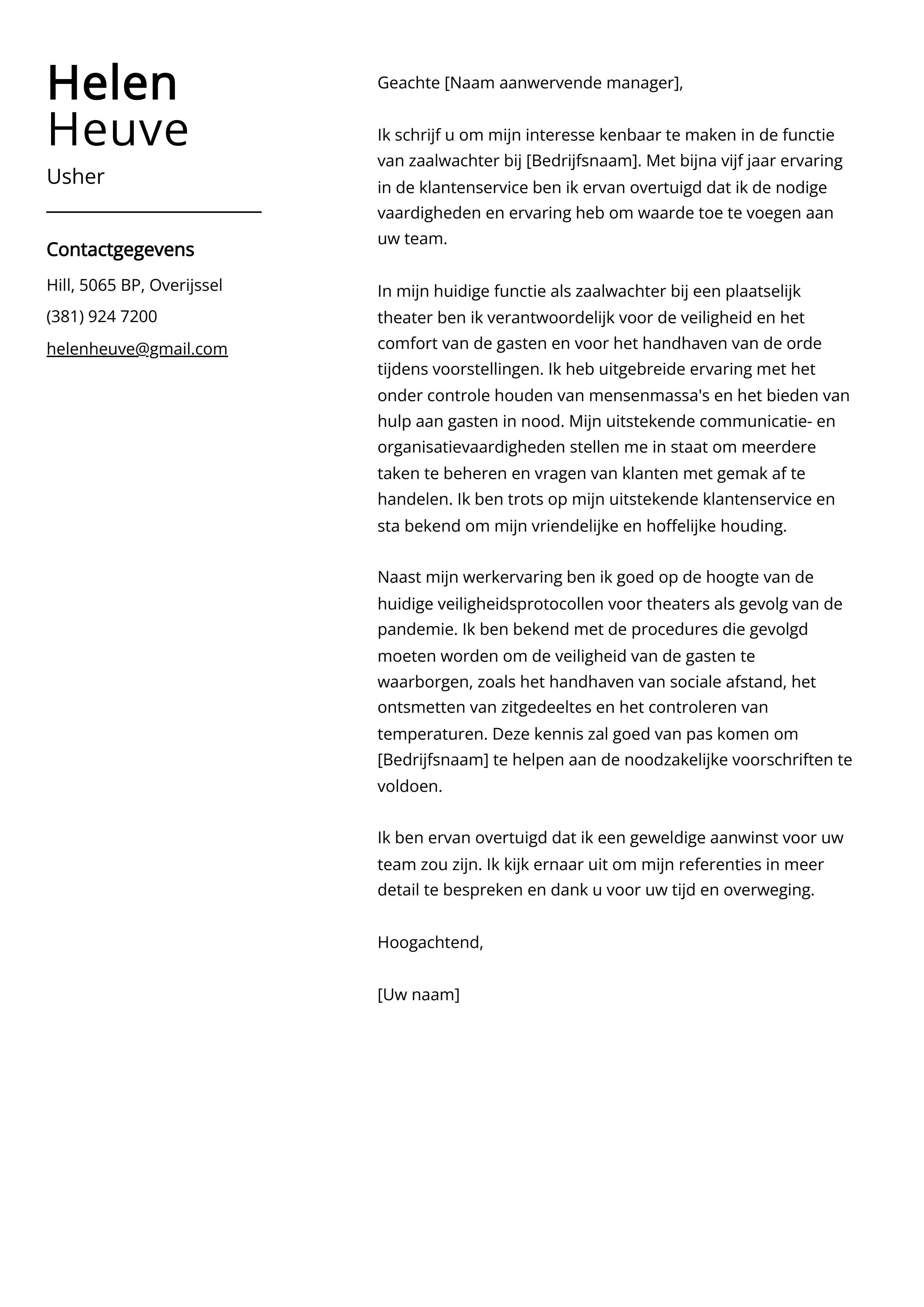 Usher Voorbeeld sollicitatiebrief