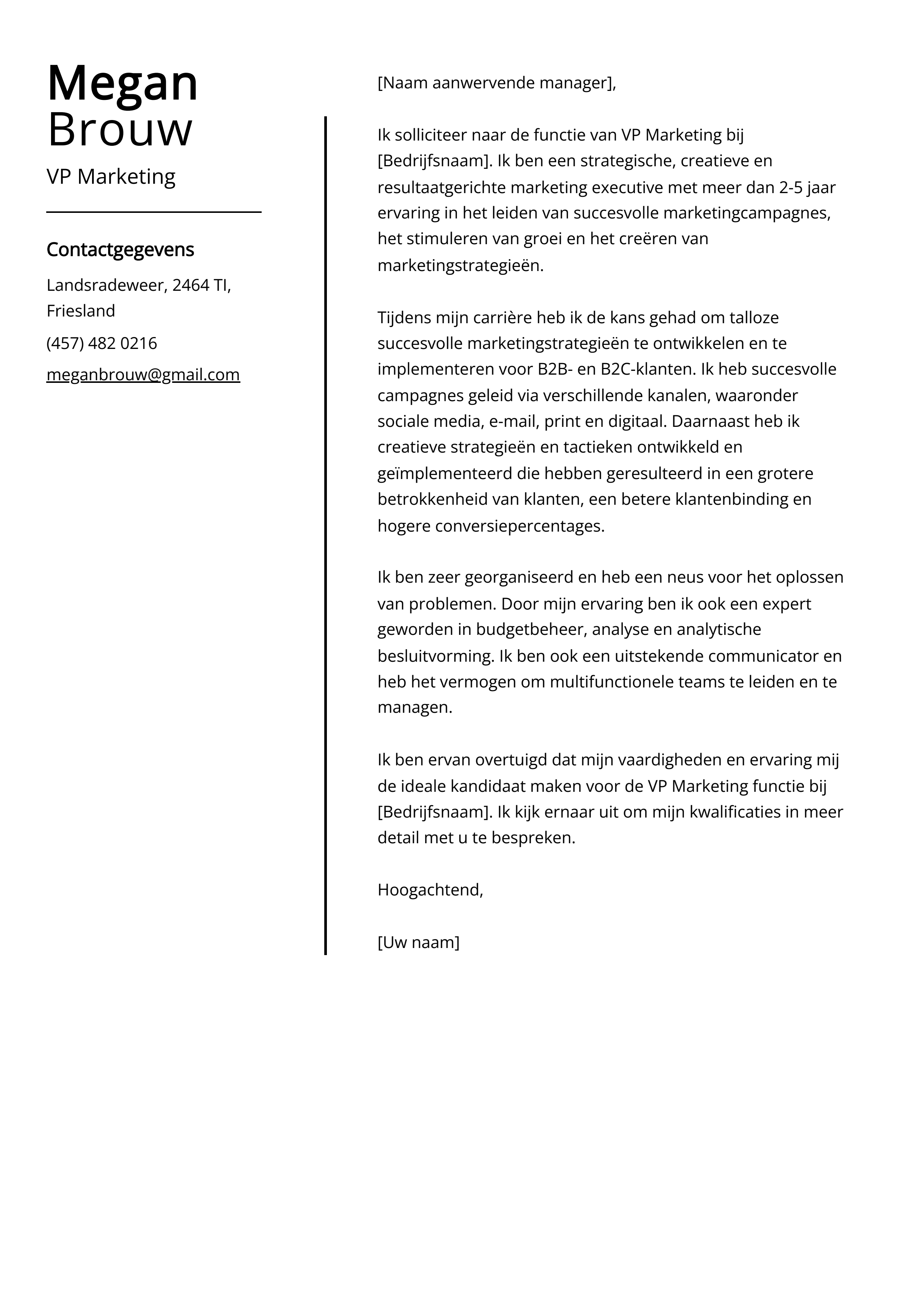 VP Marketing Voorbeeld sollicitatiebrief