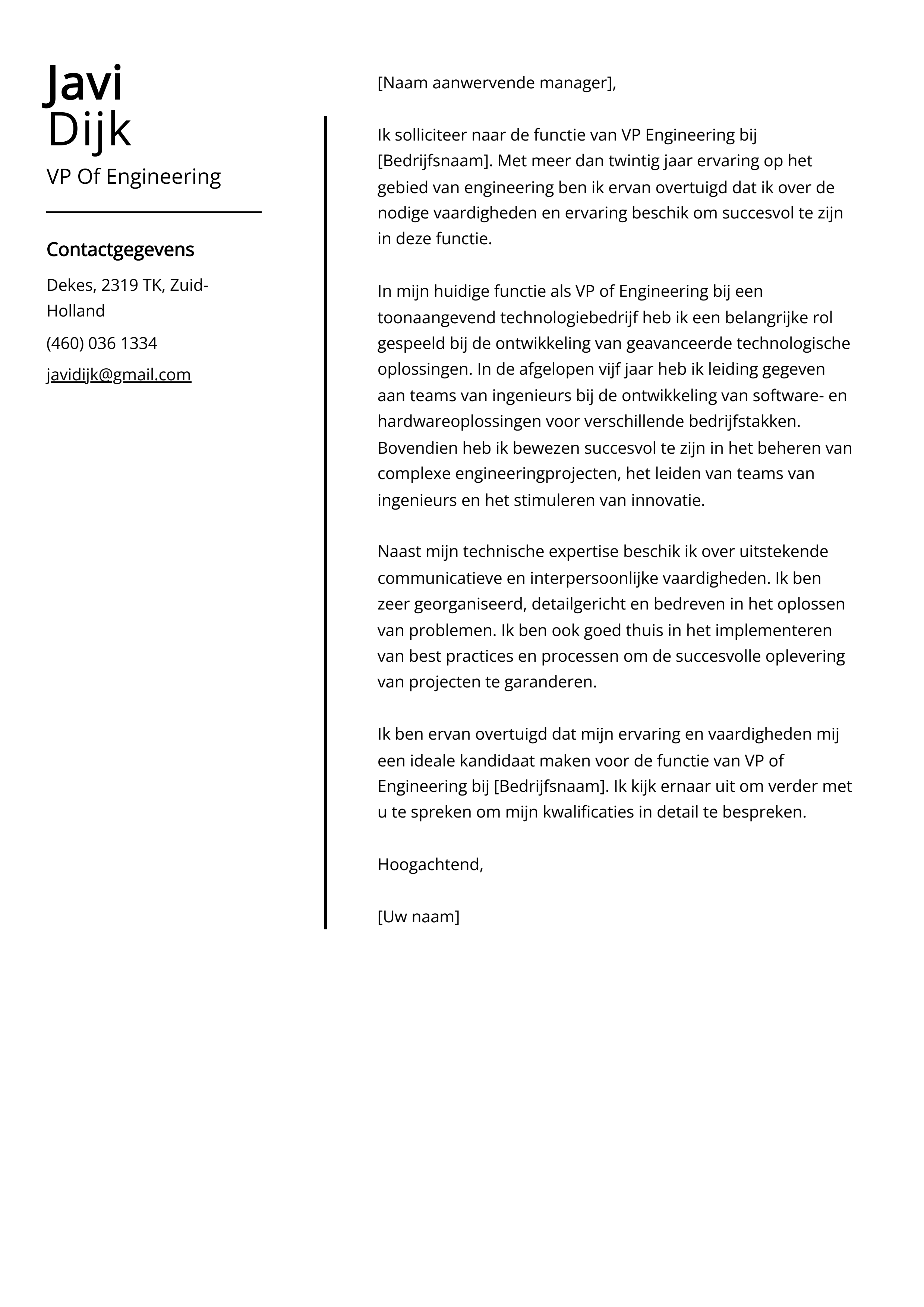 VP Of Engineering Voorbeeld sollicitatiebrief