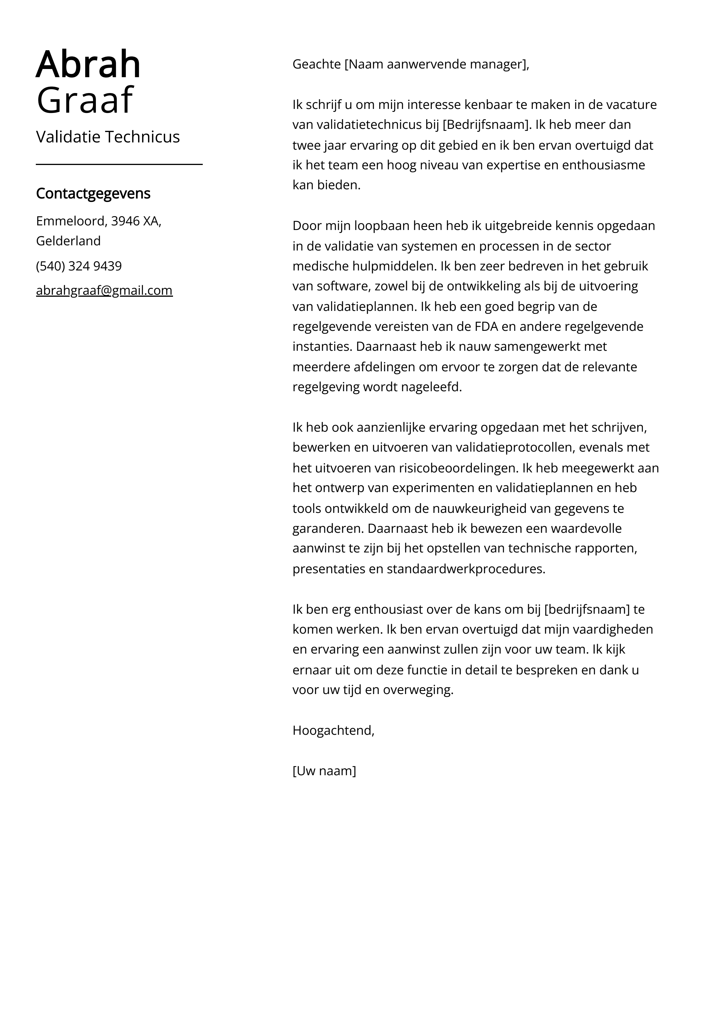 Validatie Technicus Sollicitatiebrief Voorbeeld