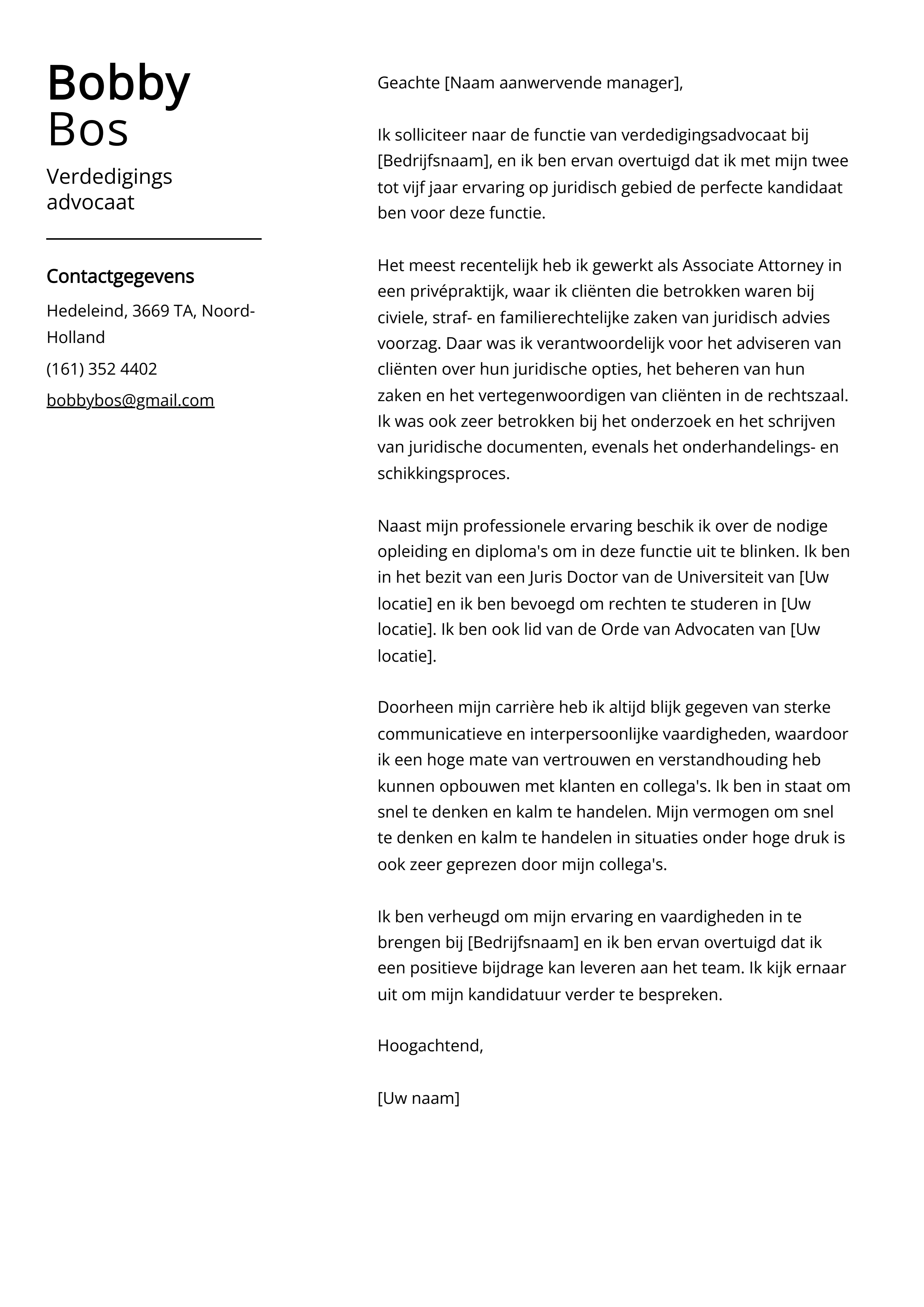 Verdedigingsadvocaat Sollicitatiebrief Voorbeeld