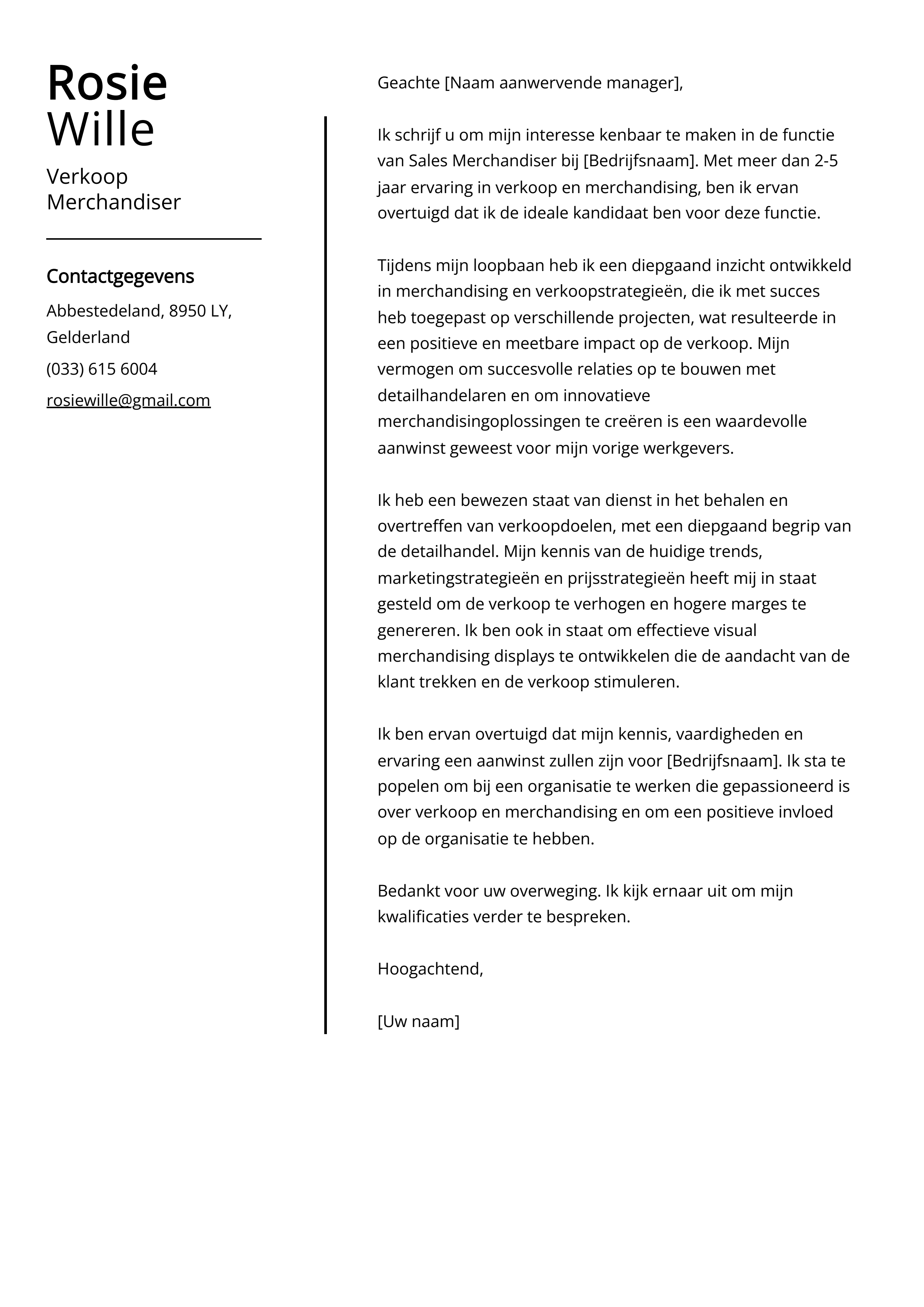 Verkoop Merchandiser Sollicitatiebrief Voorbeeld