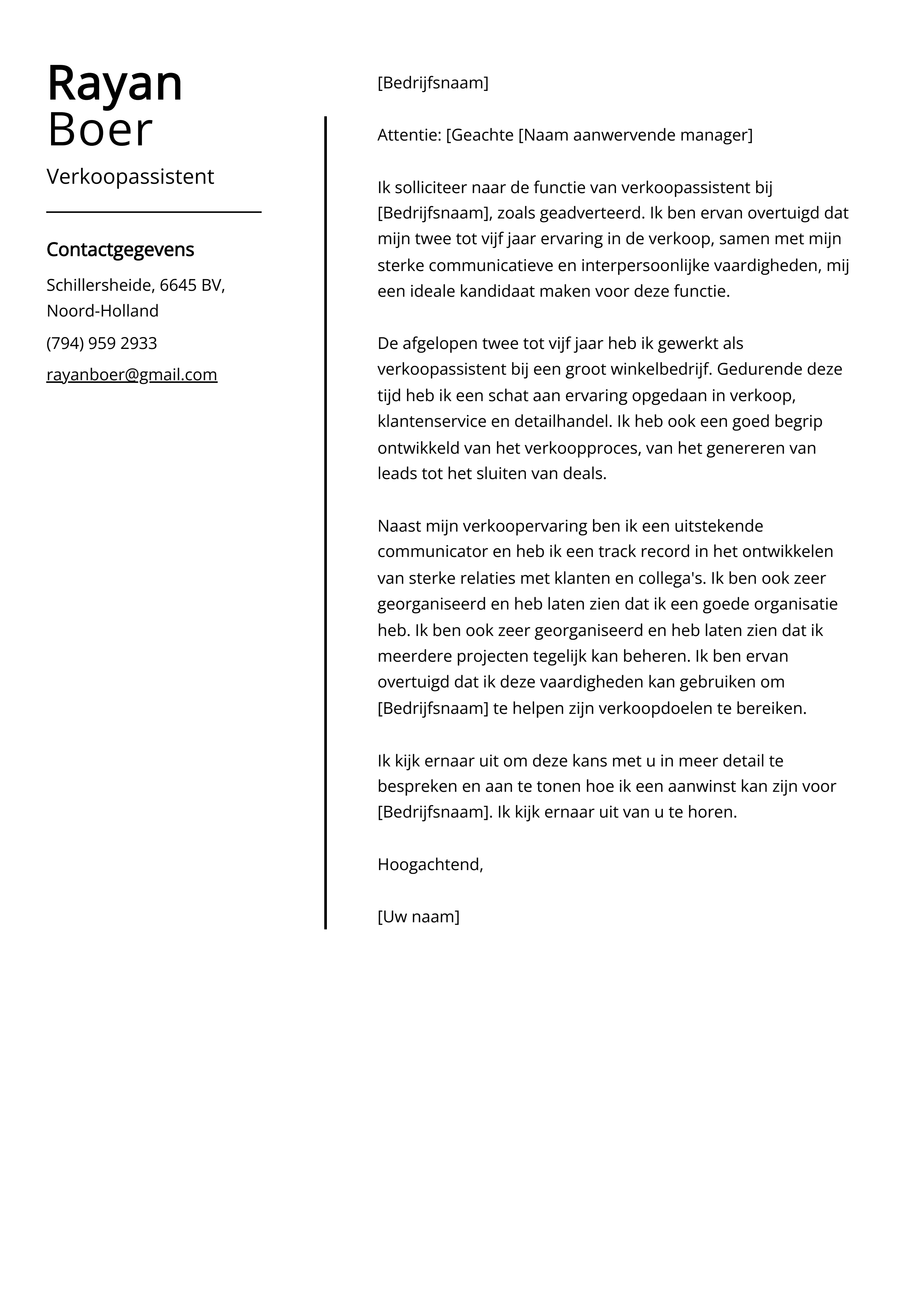 Voorbeeld sollicitatiebrief verkoopassistent