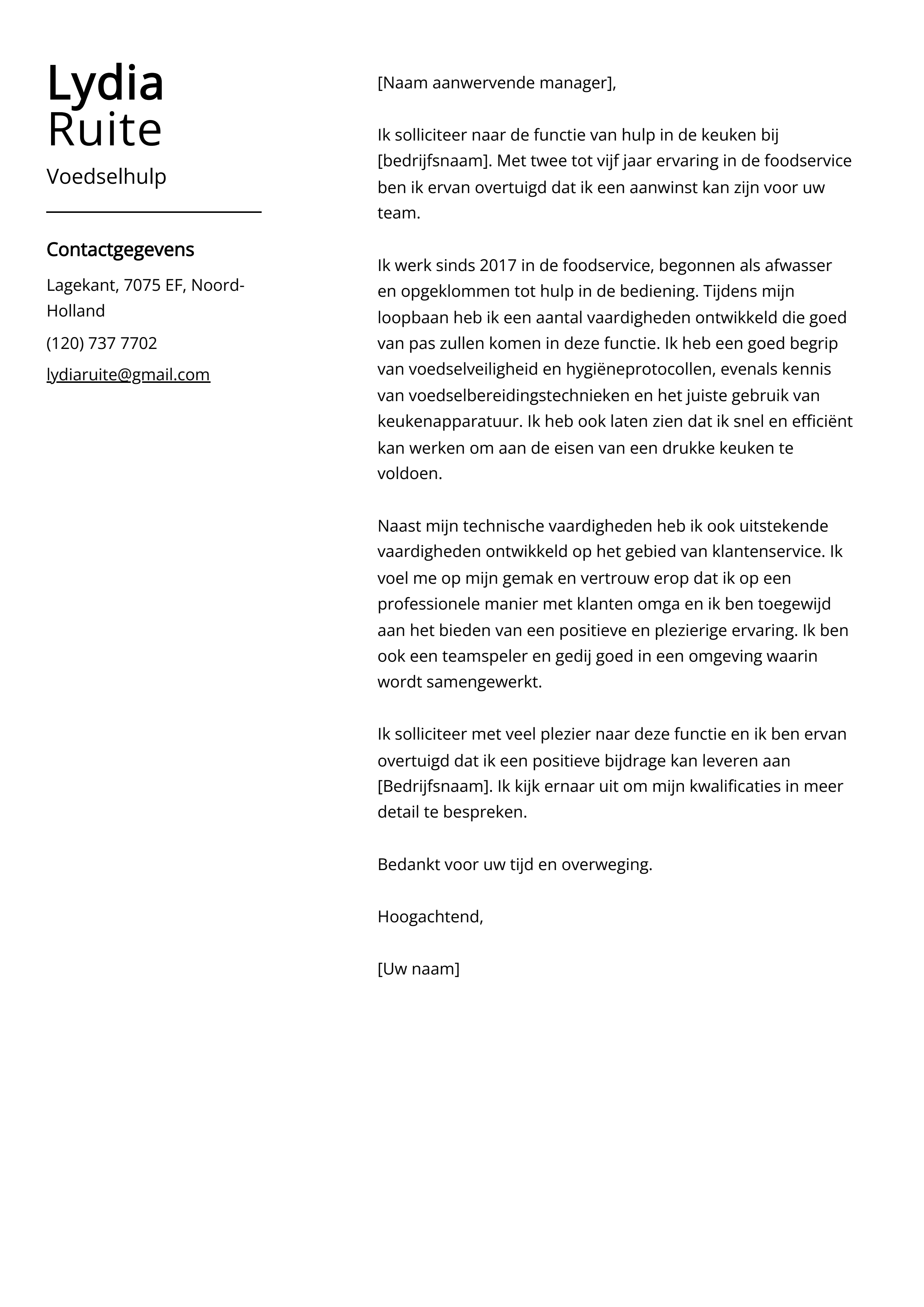 Voedselhulp Sollicitatiebrief Voorbeeld