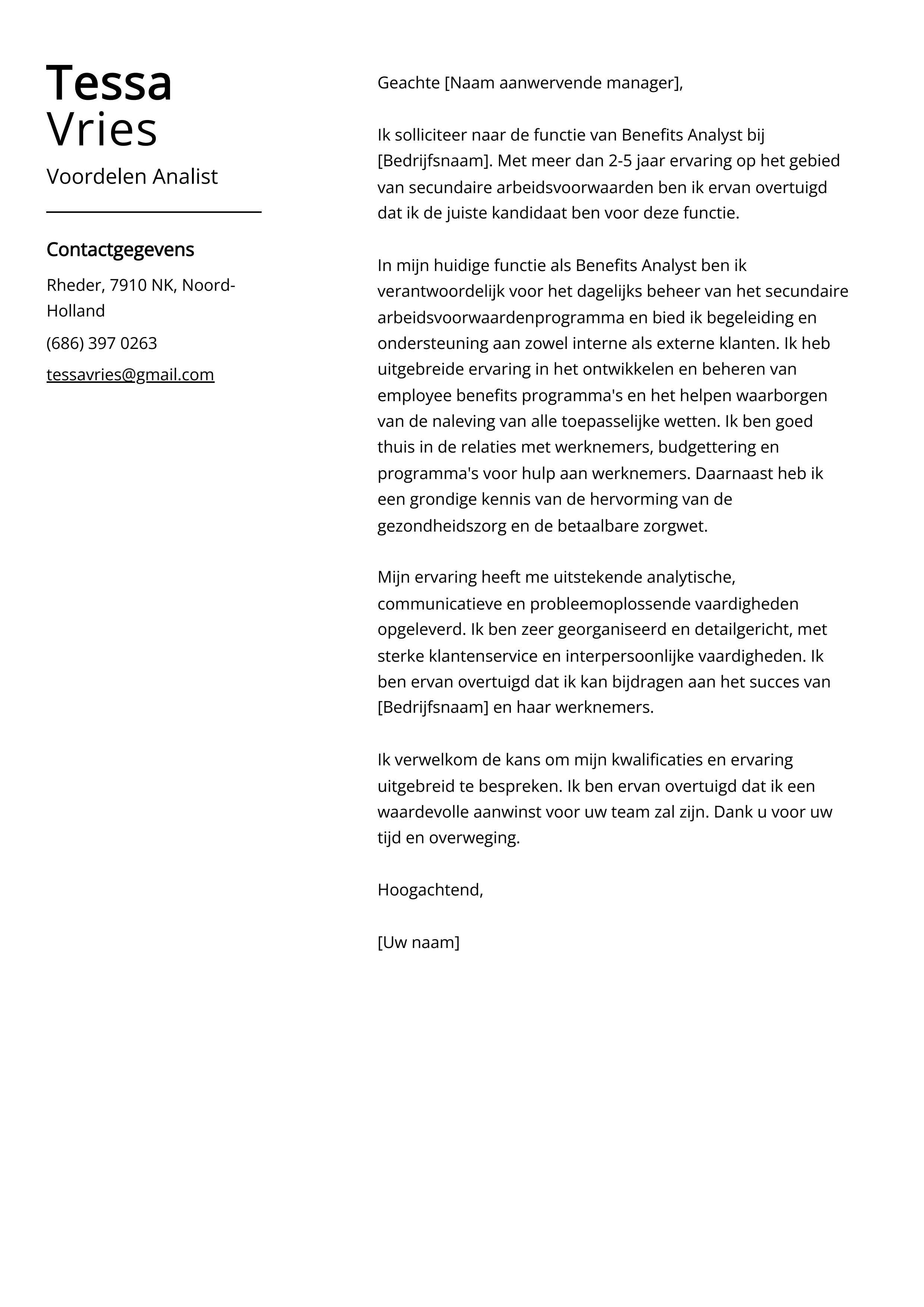 Voordelen Analist Cover Letter Voorbeeld