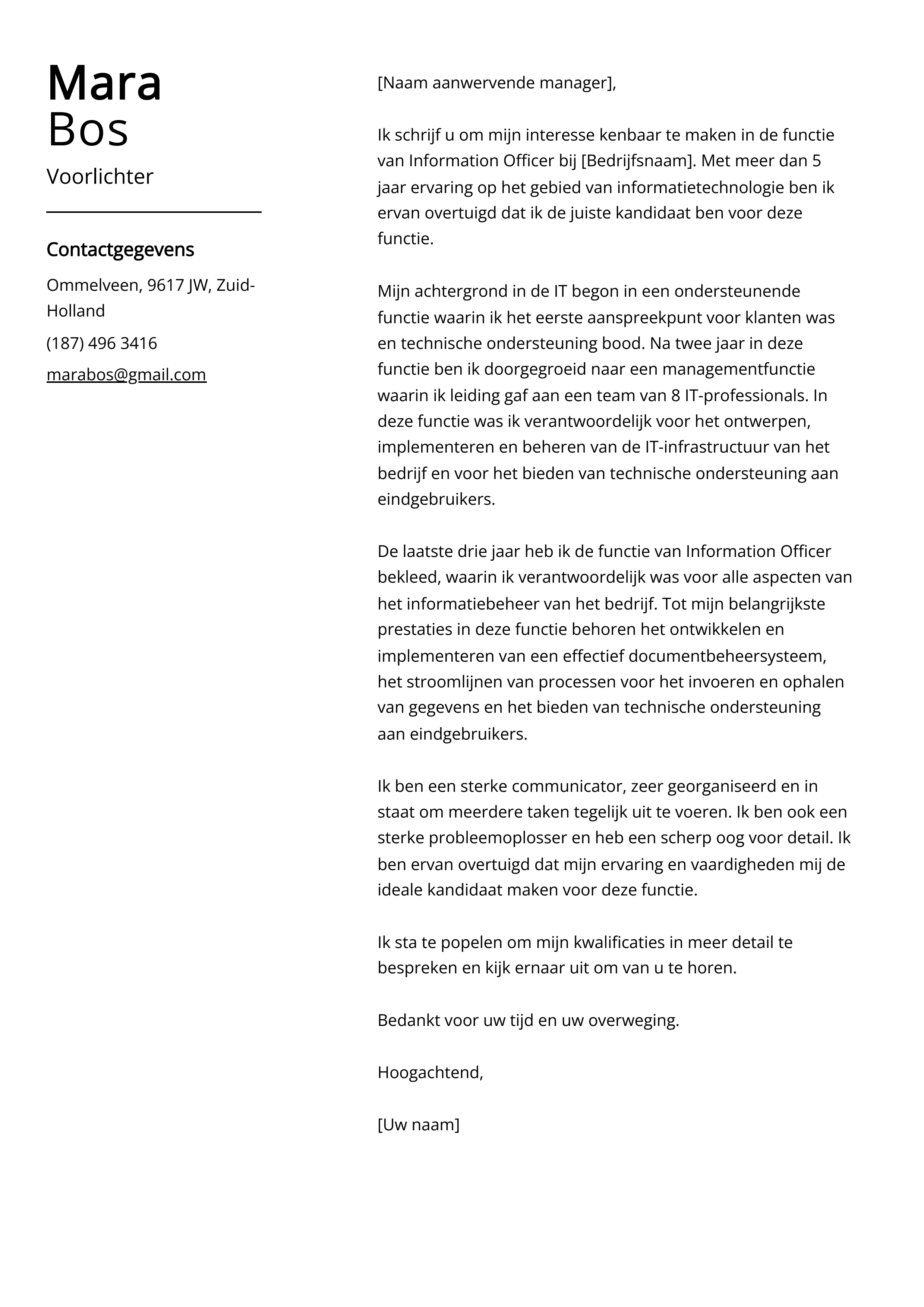 Voorlichter sollicitatiebrief voorbeeld