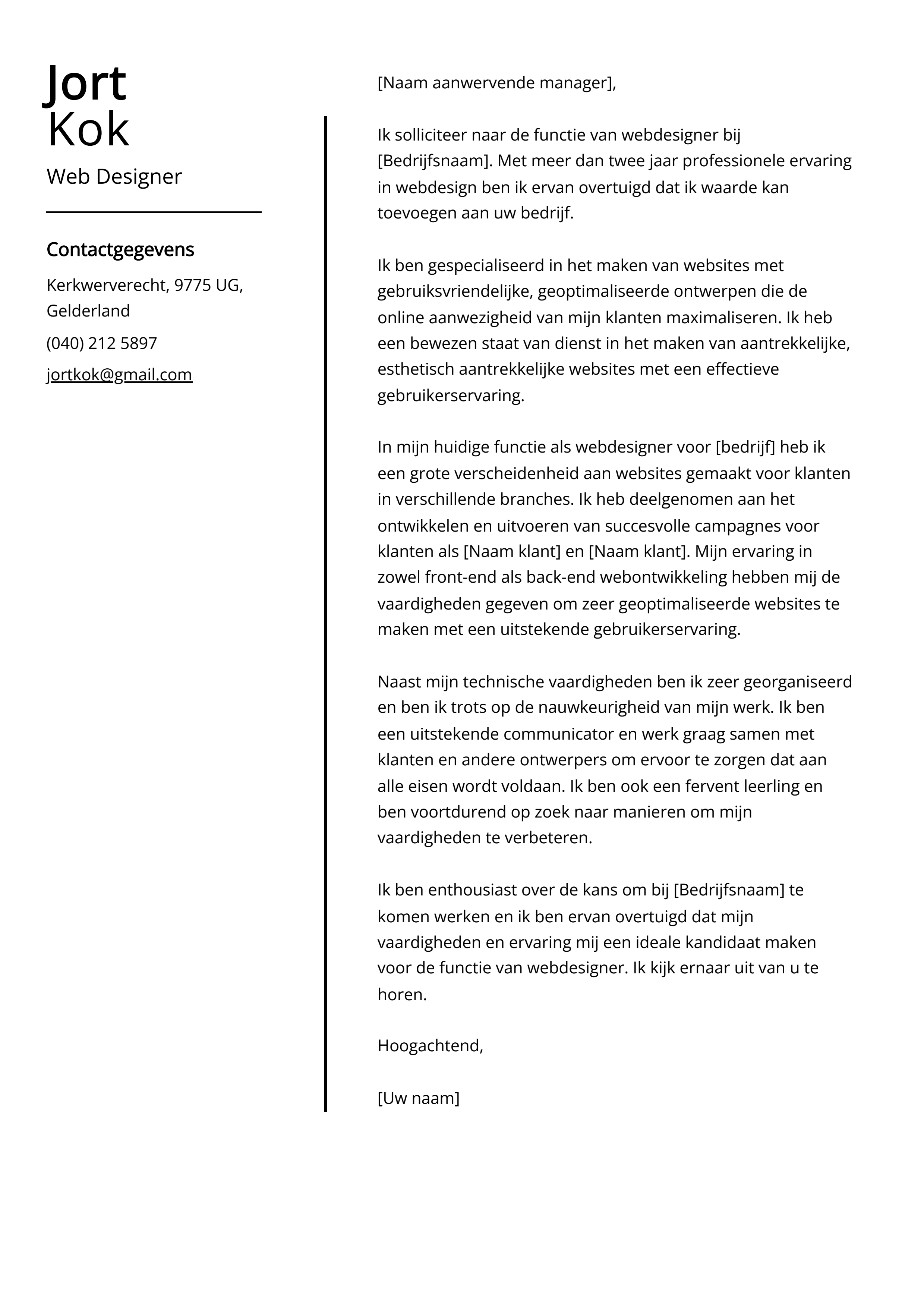 Web Designer Voorbeeld sollicitatiebrief