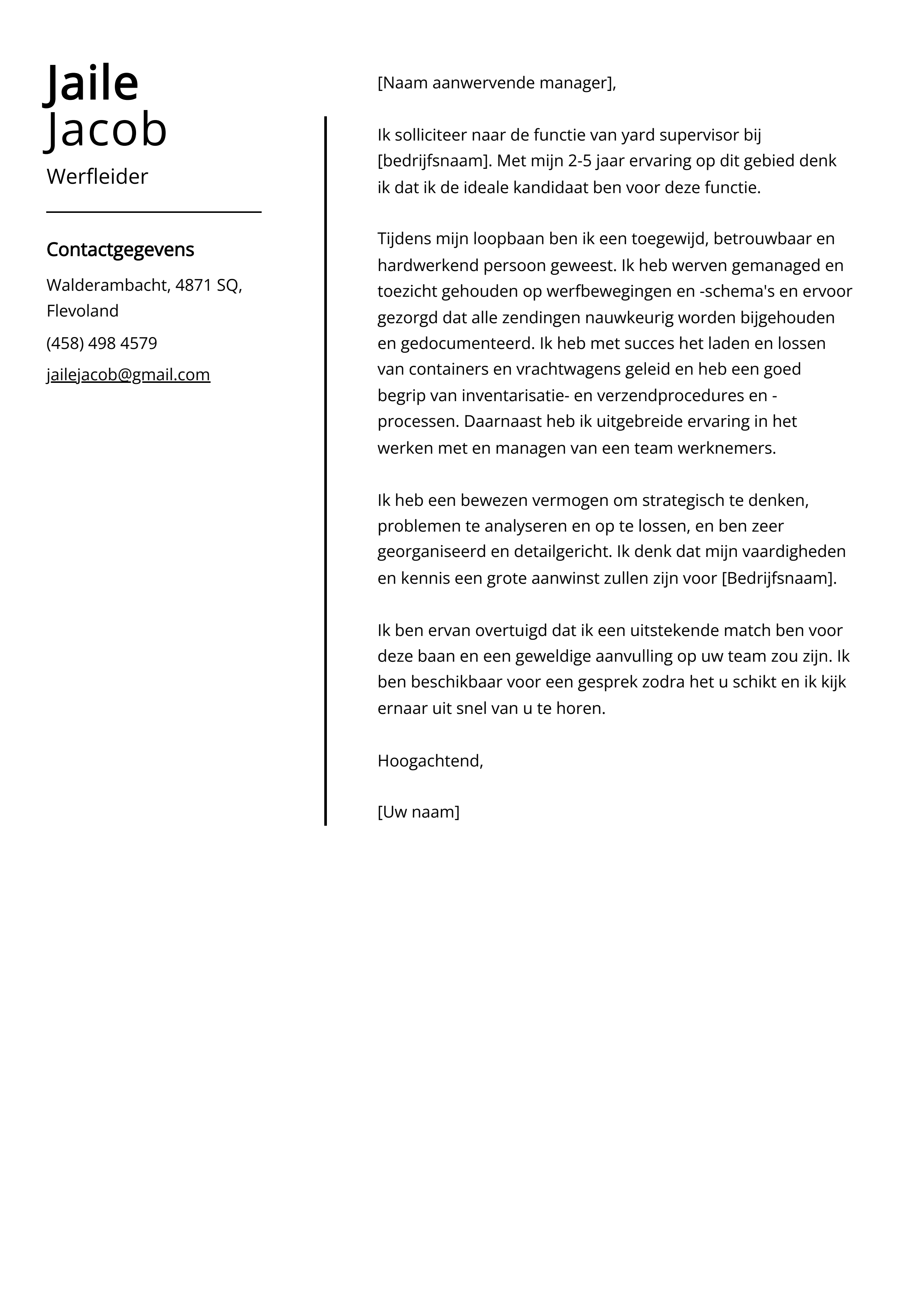 Werfleider Begeleidende Brief Voorbeelden Handleiding