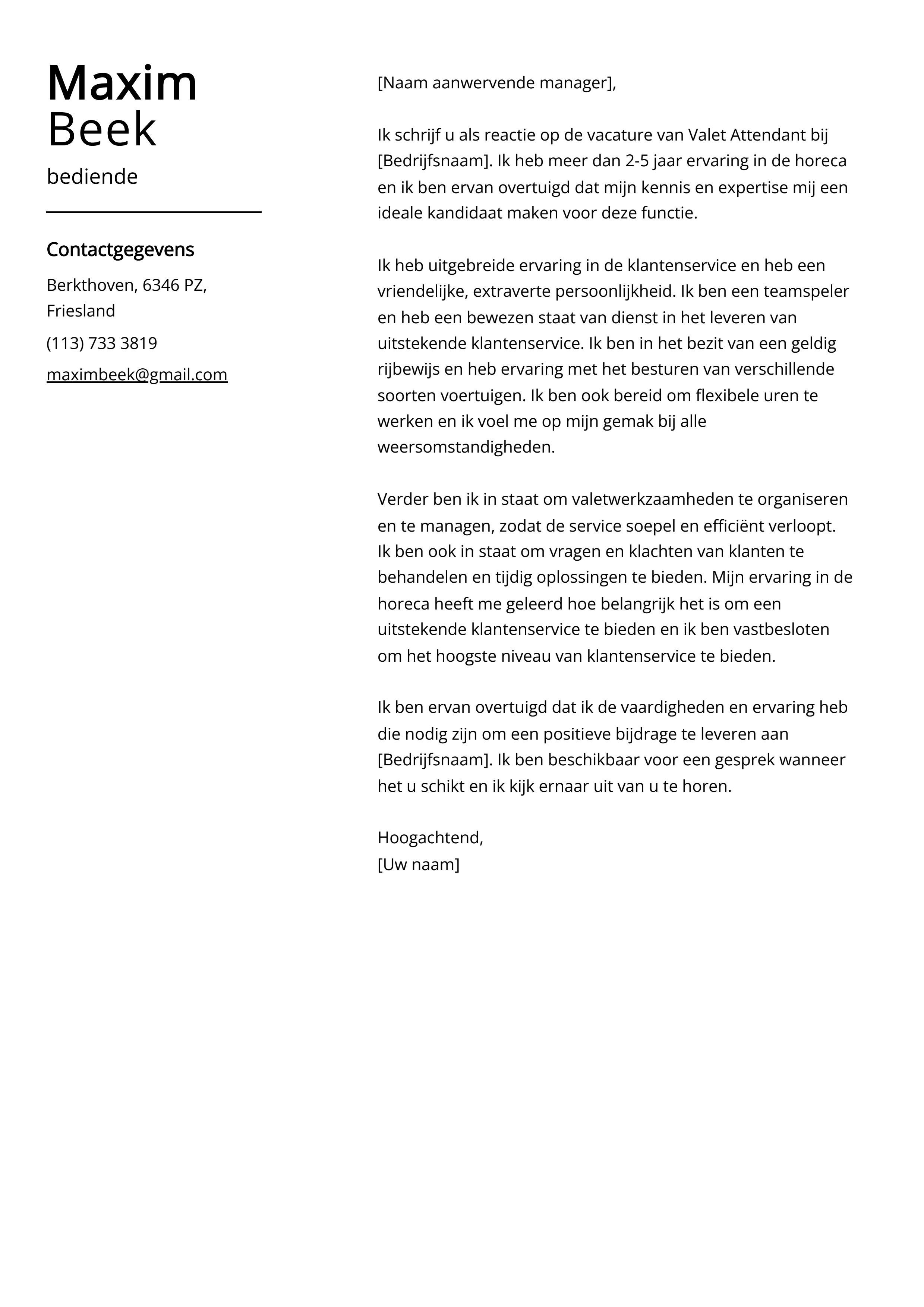 bediende sollicitatiebrief voorbeeld