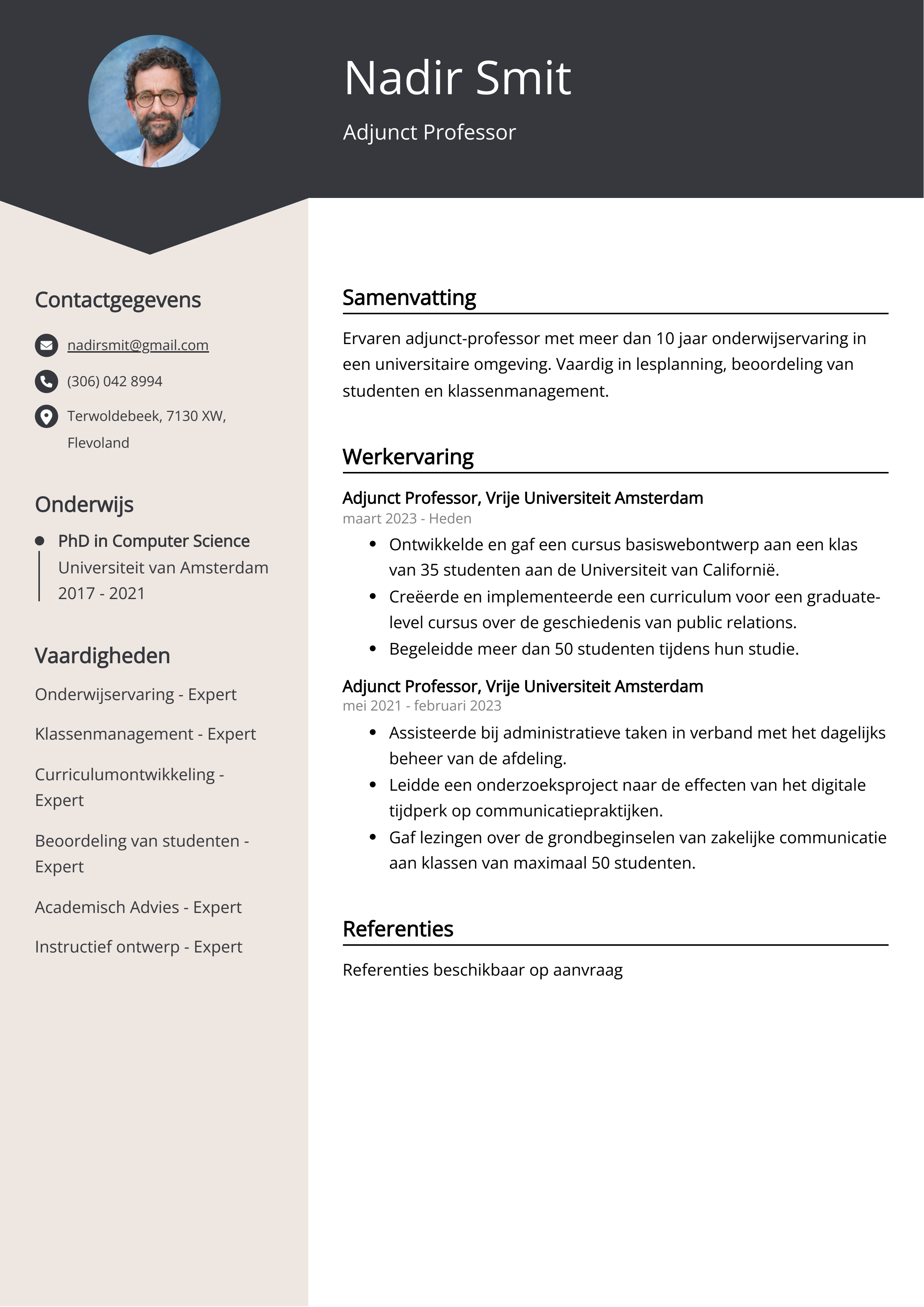 Adjunct Professor CV Voorbeeld