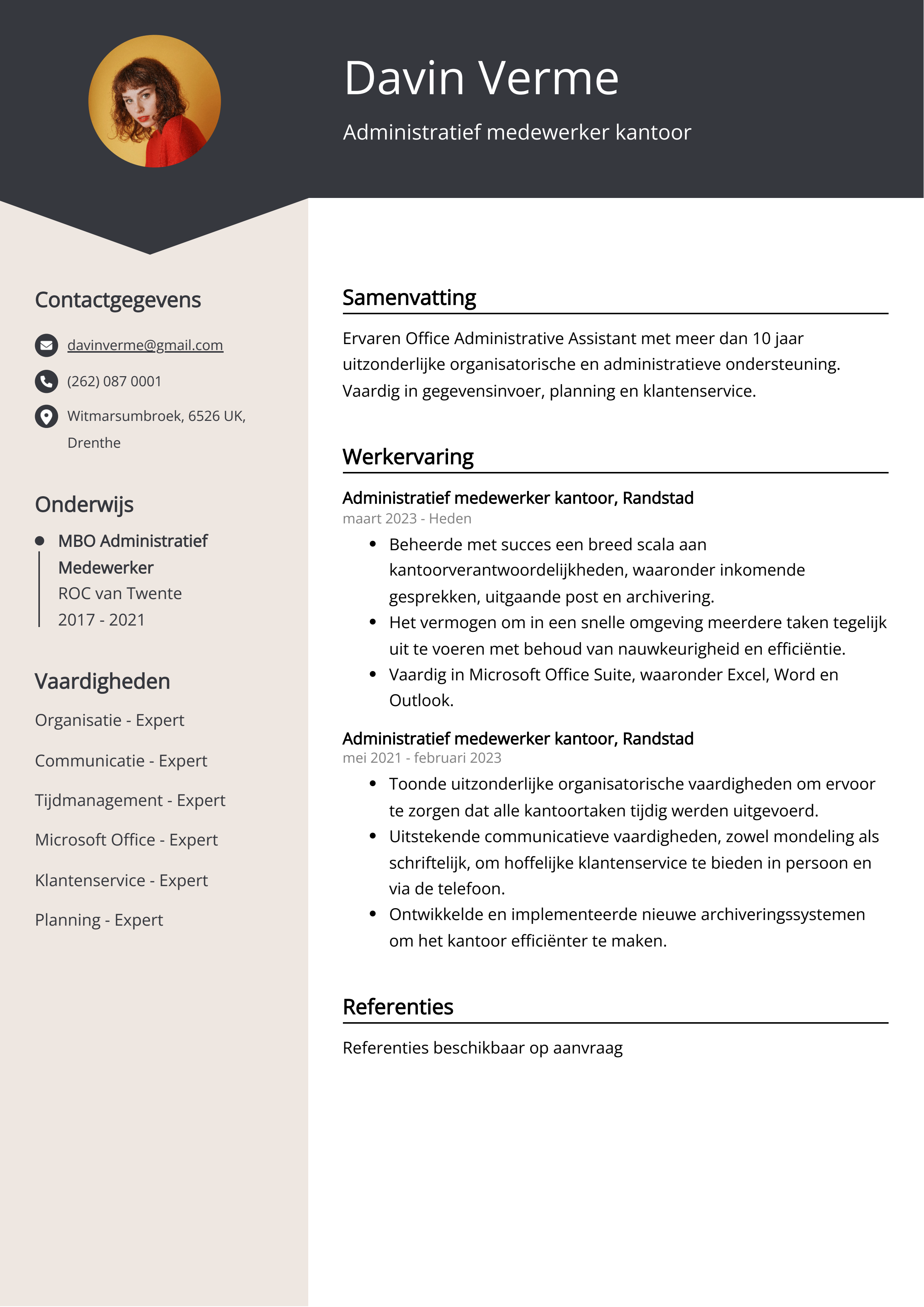 Administratief medewerker kantoor CV Voorbeeld