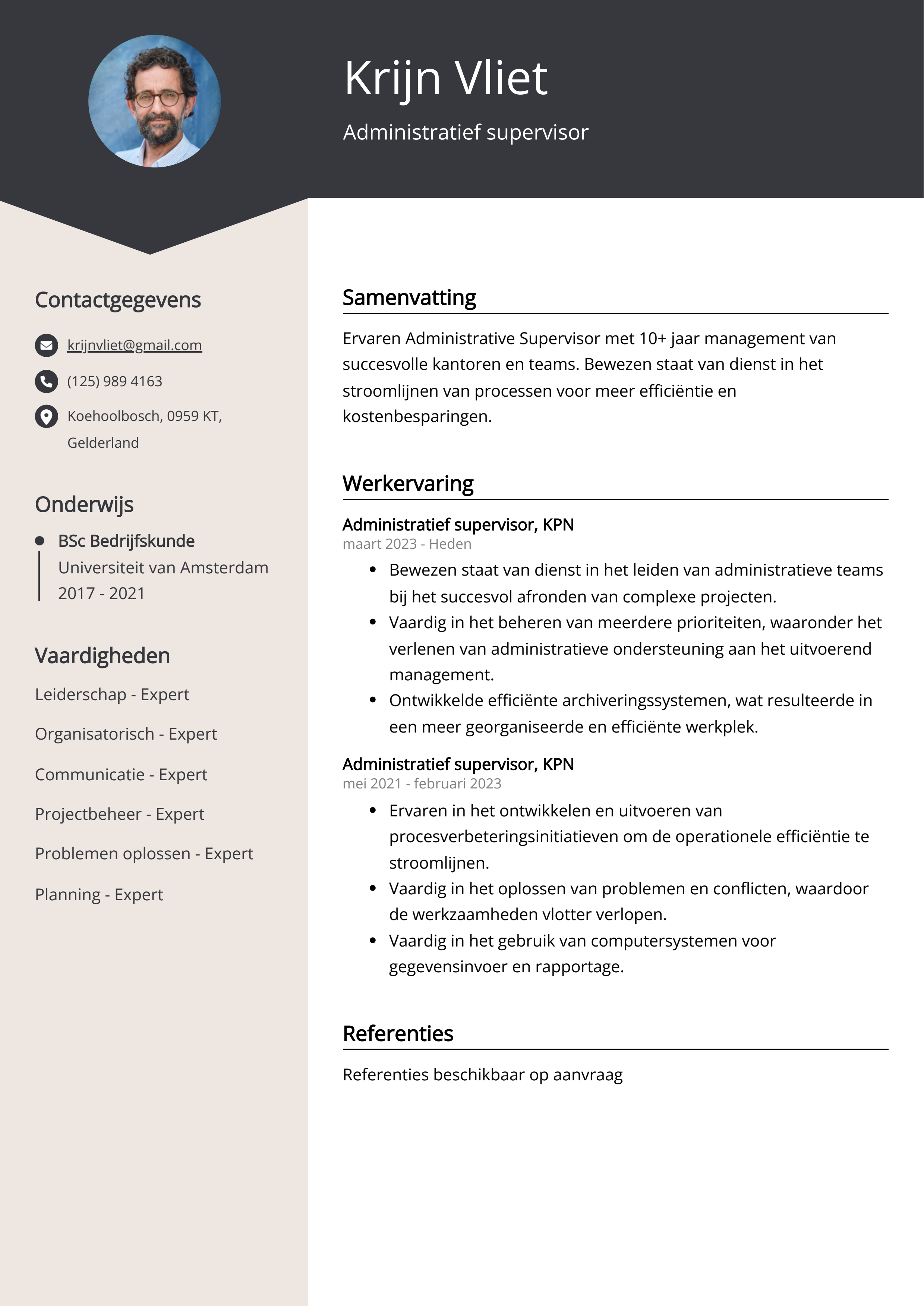 Administratief supervisor CV Voorbeeld