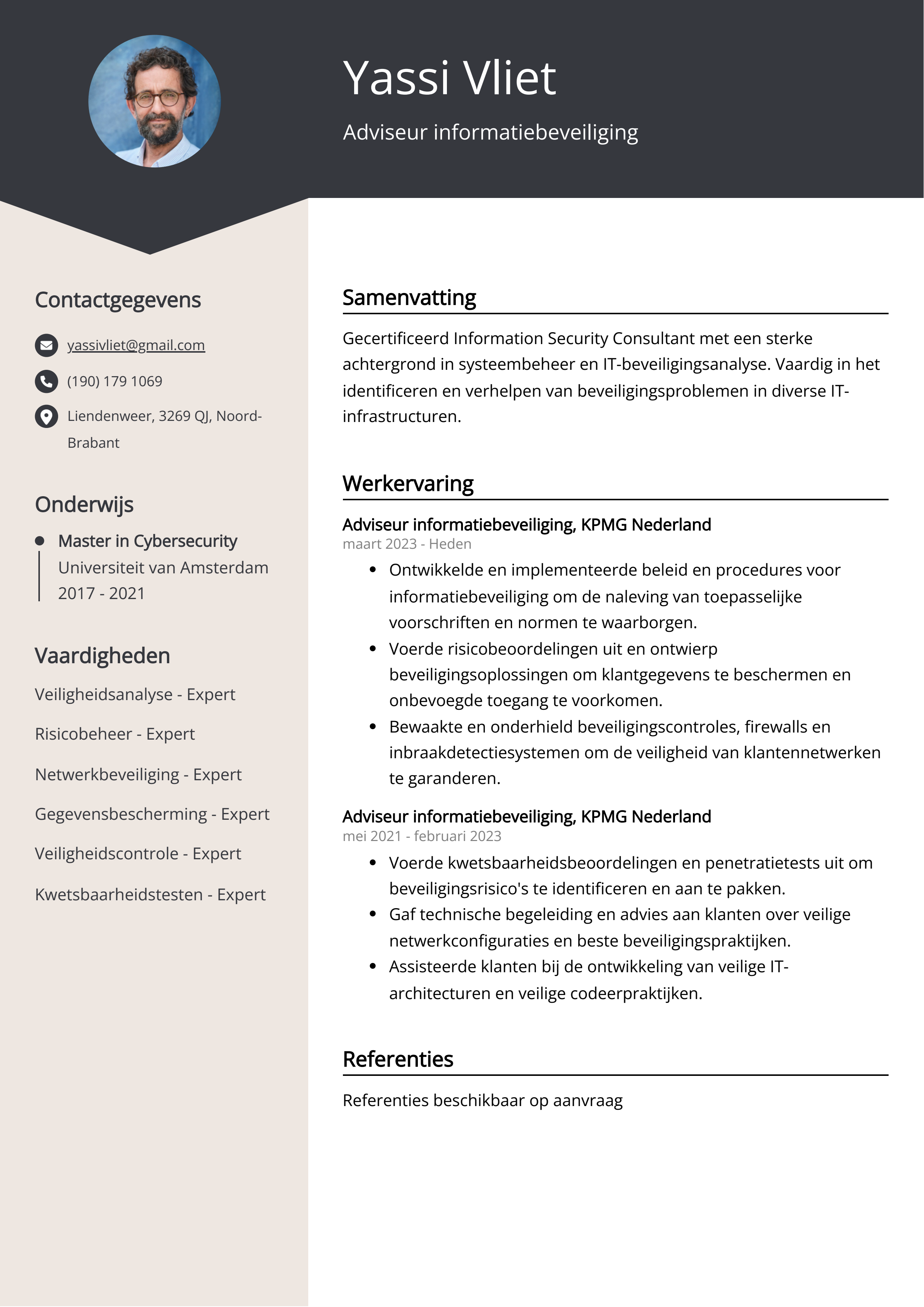 Adviseur informatiebeveiliging CV Voorbeeld