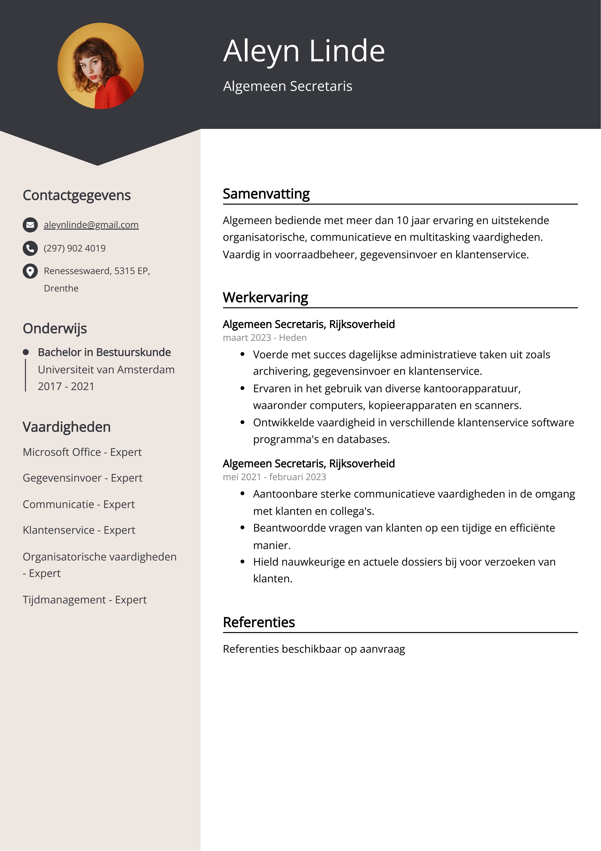 Algemeen Secretaris CV Voorbeeld