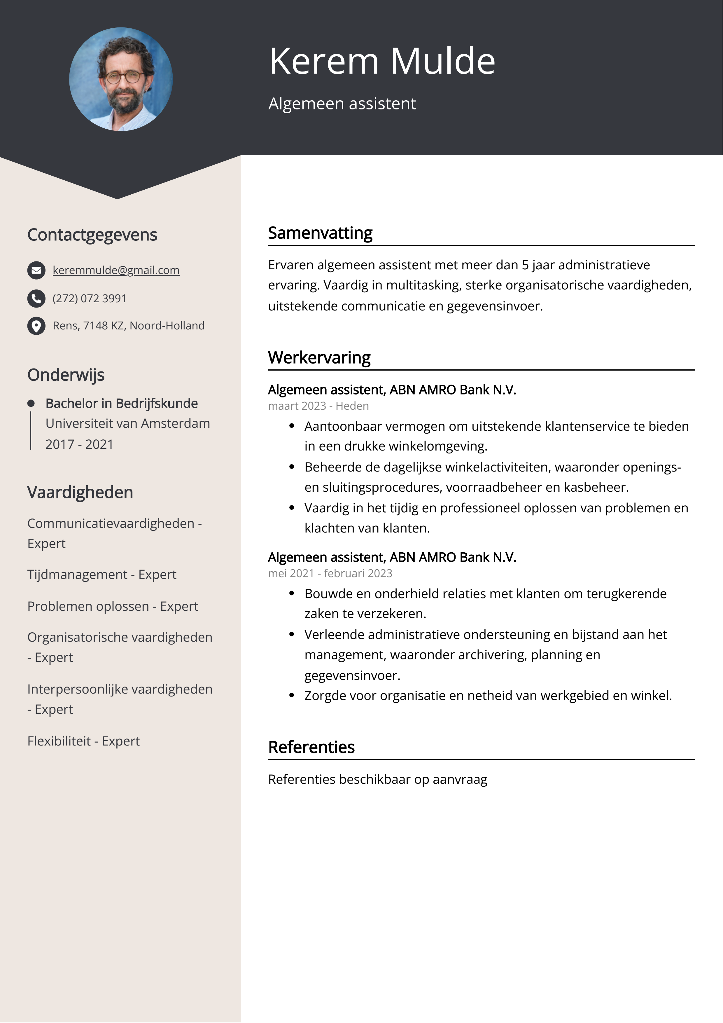 Algemeen assistent CV Voorbeeld