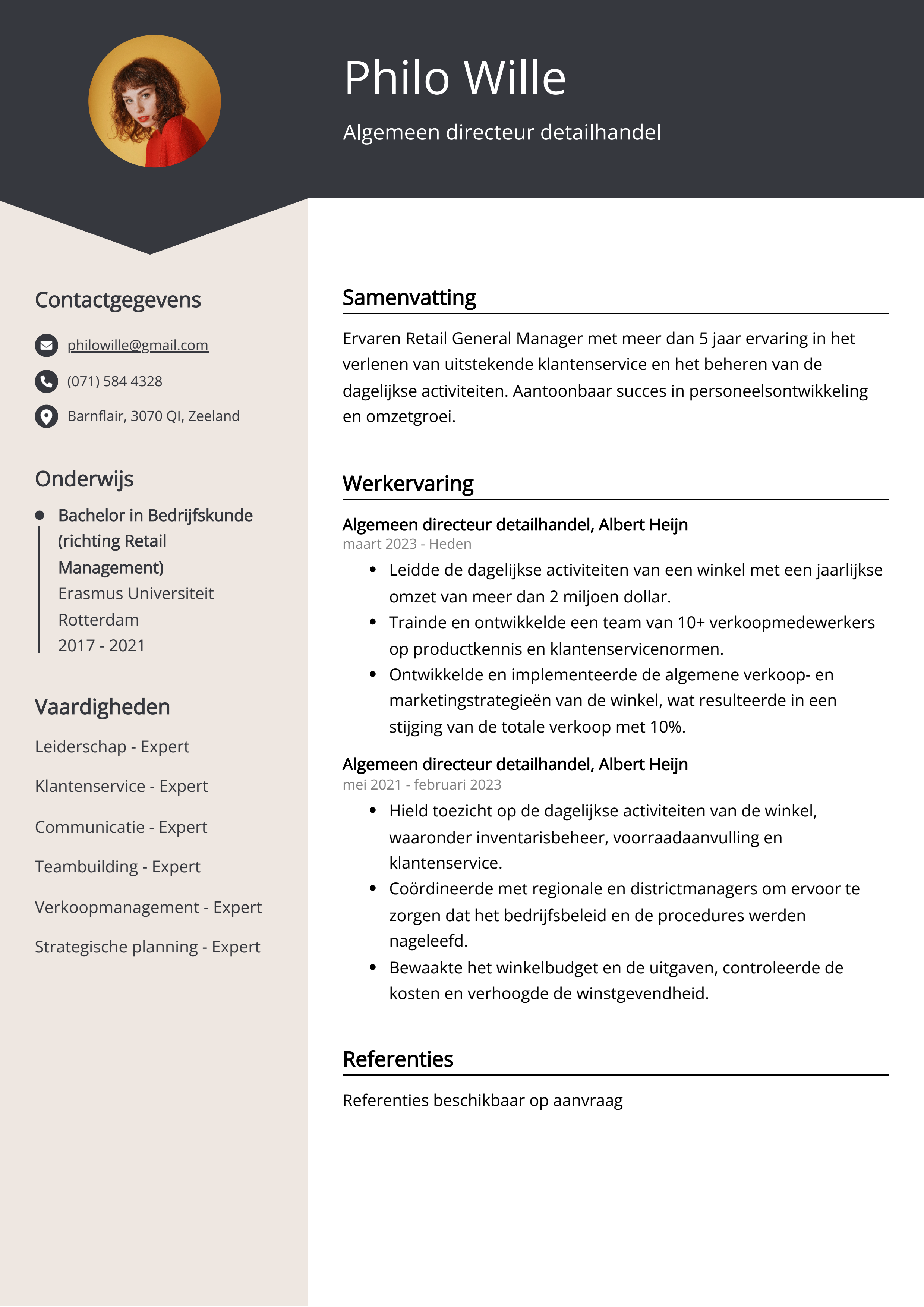 Algemeen directeur detailhandel Resume Voorbeeld