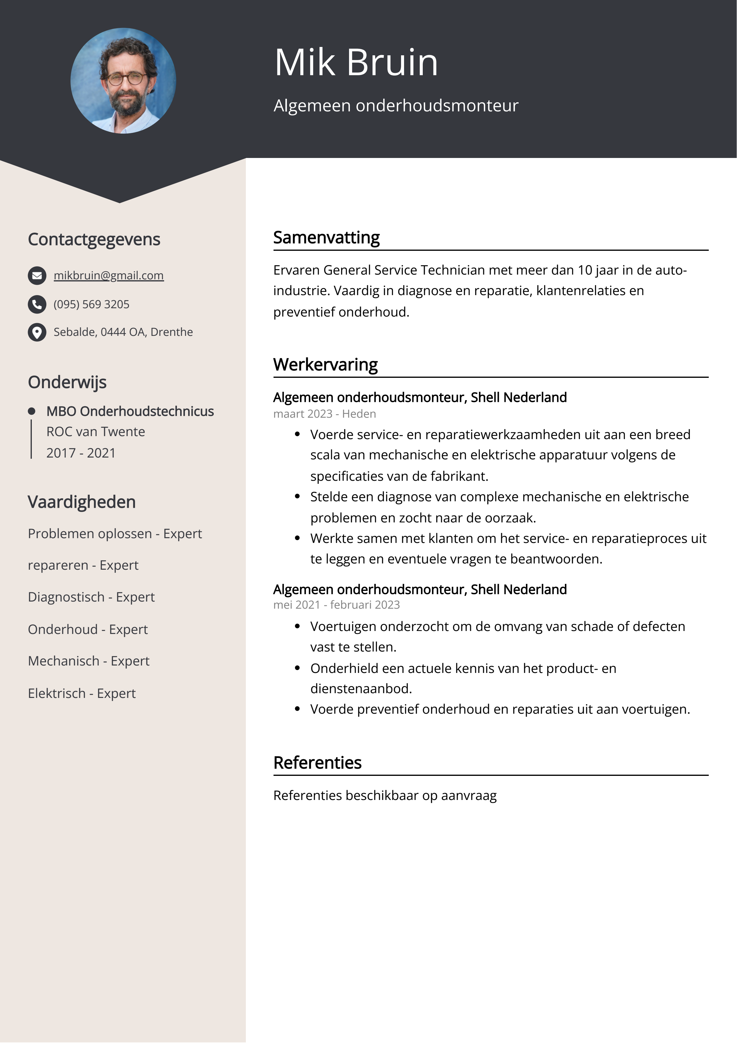 Algemeen onderhoudsmonteur CV Voorbeeld