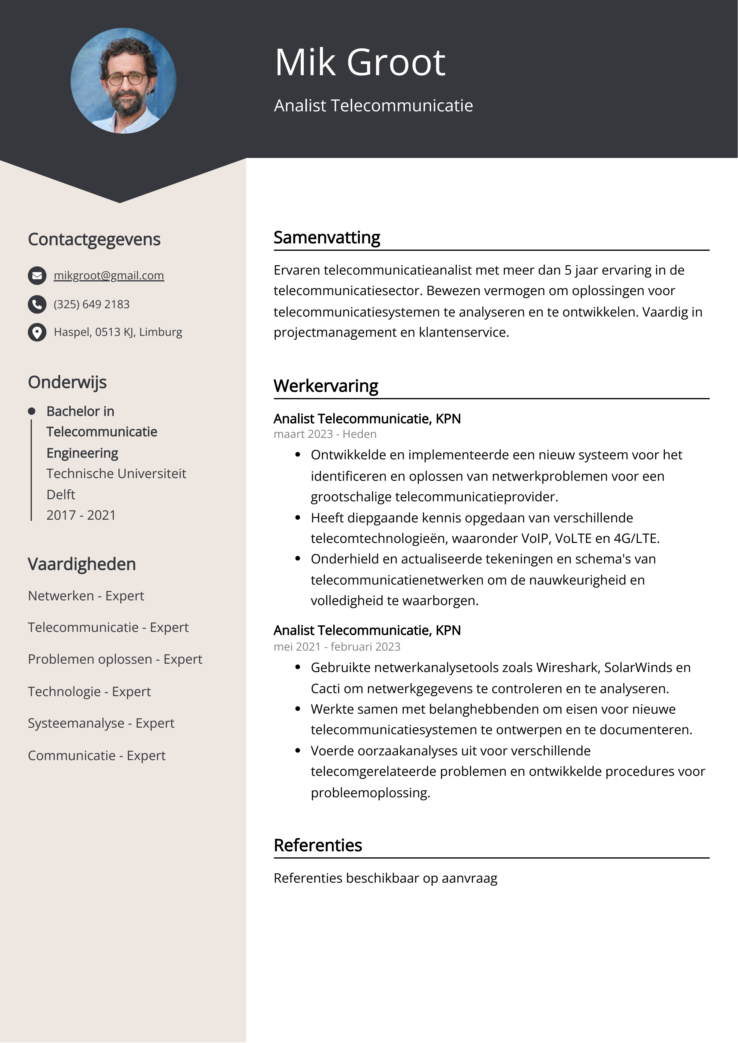 Analist Telecommunicatie Resume Voorbeeld