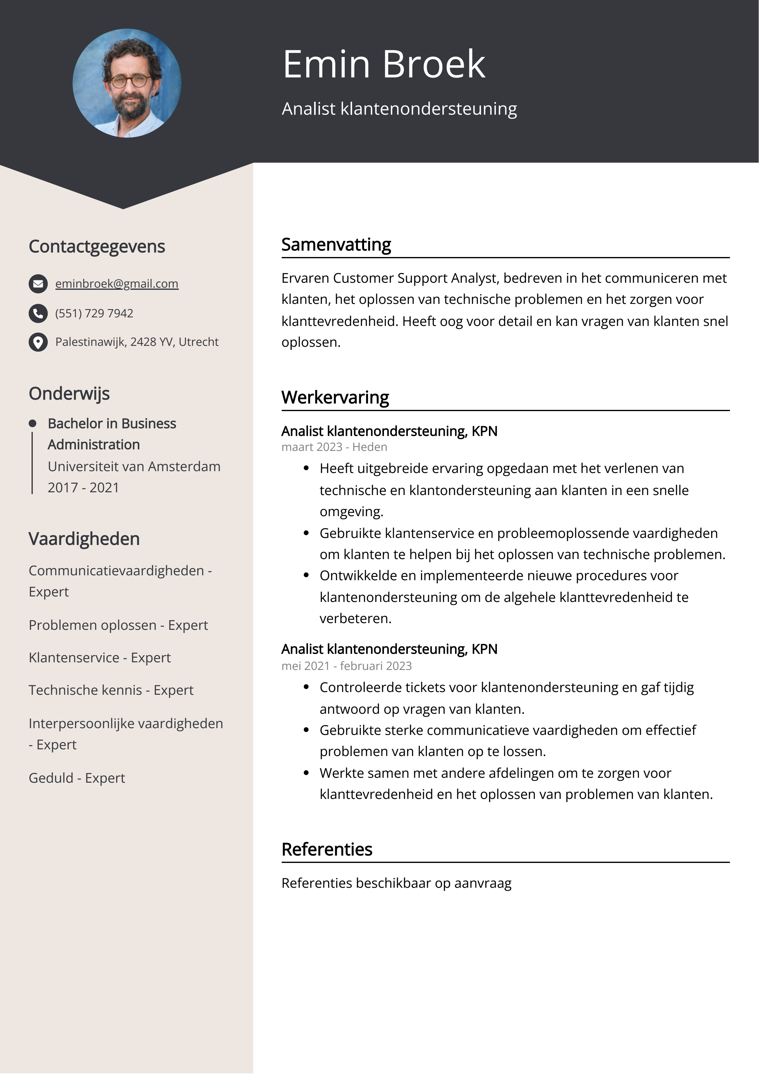 Analist klantenondersteuning CV Voorbeeld