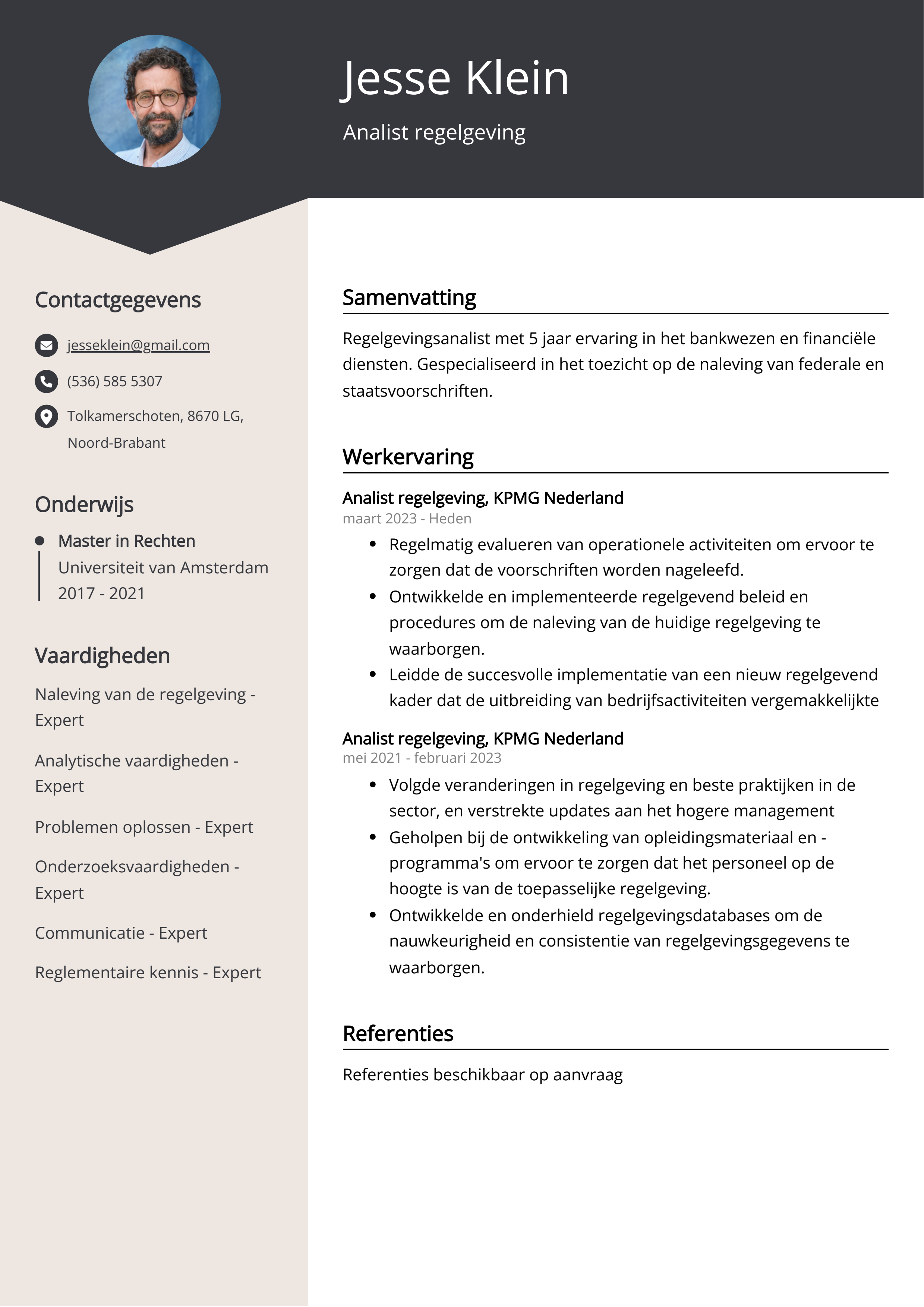 Analist regelgeving CV Voorbeeld