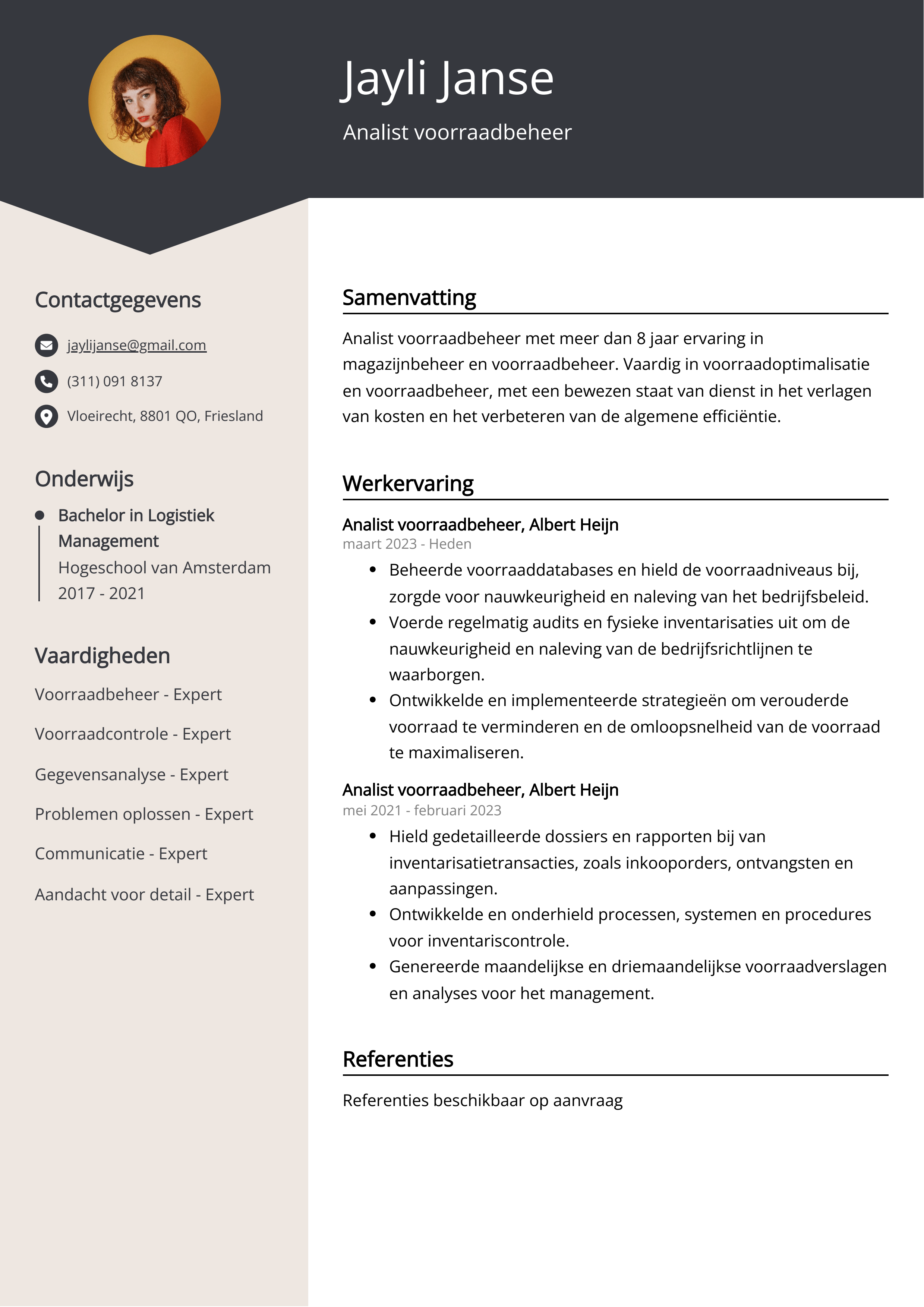 Analist voorraadbeheer CV Voorbeeld