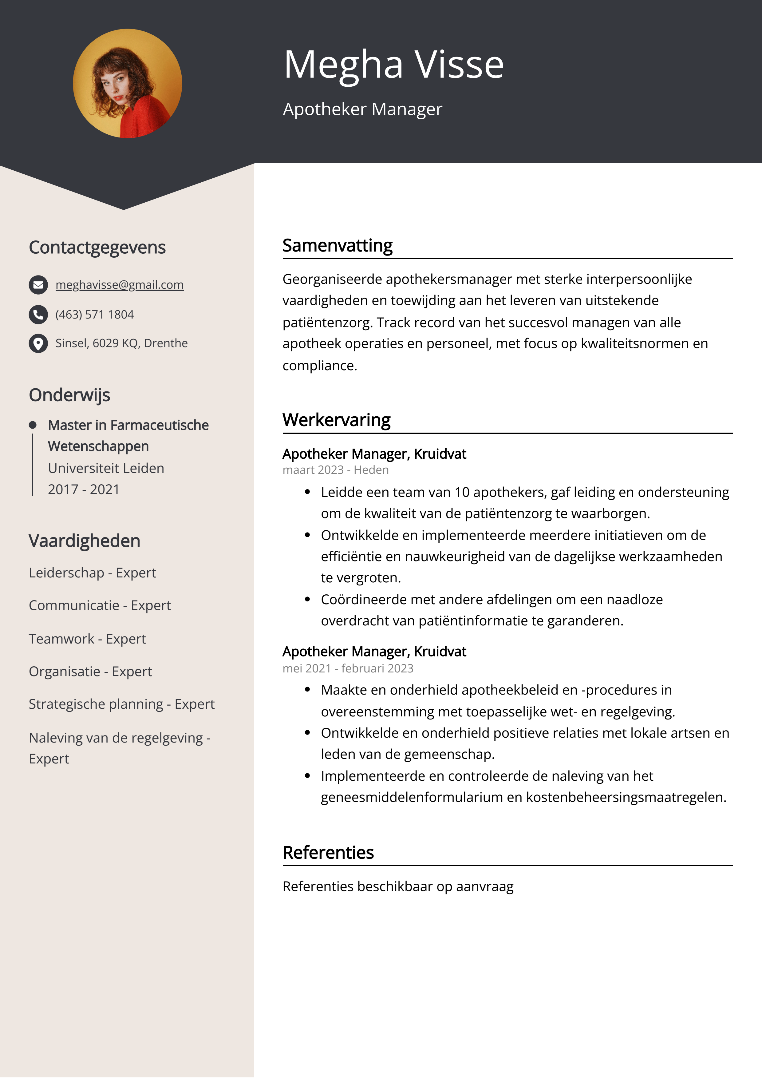 Apotheker Manager CV Voorbeeld