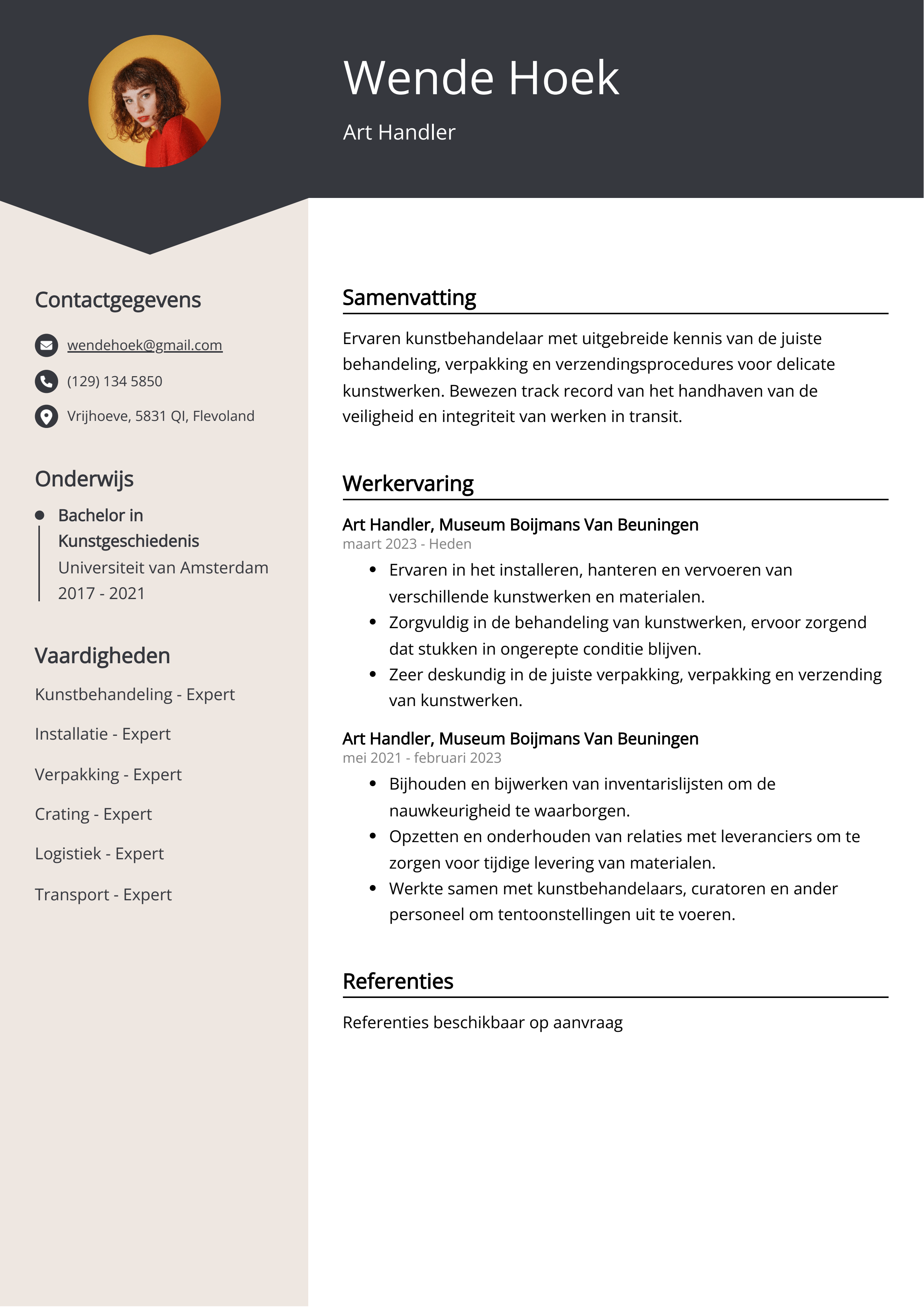 Art Handler CV Voorbeeld