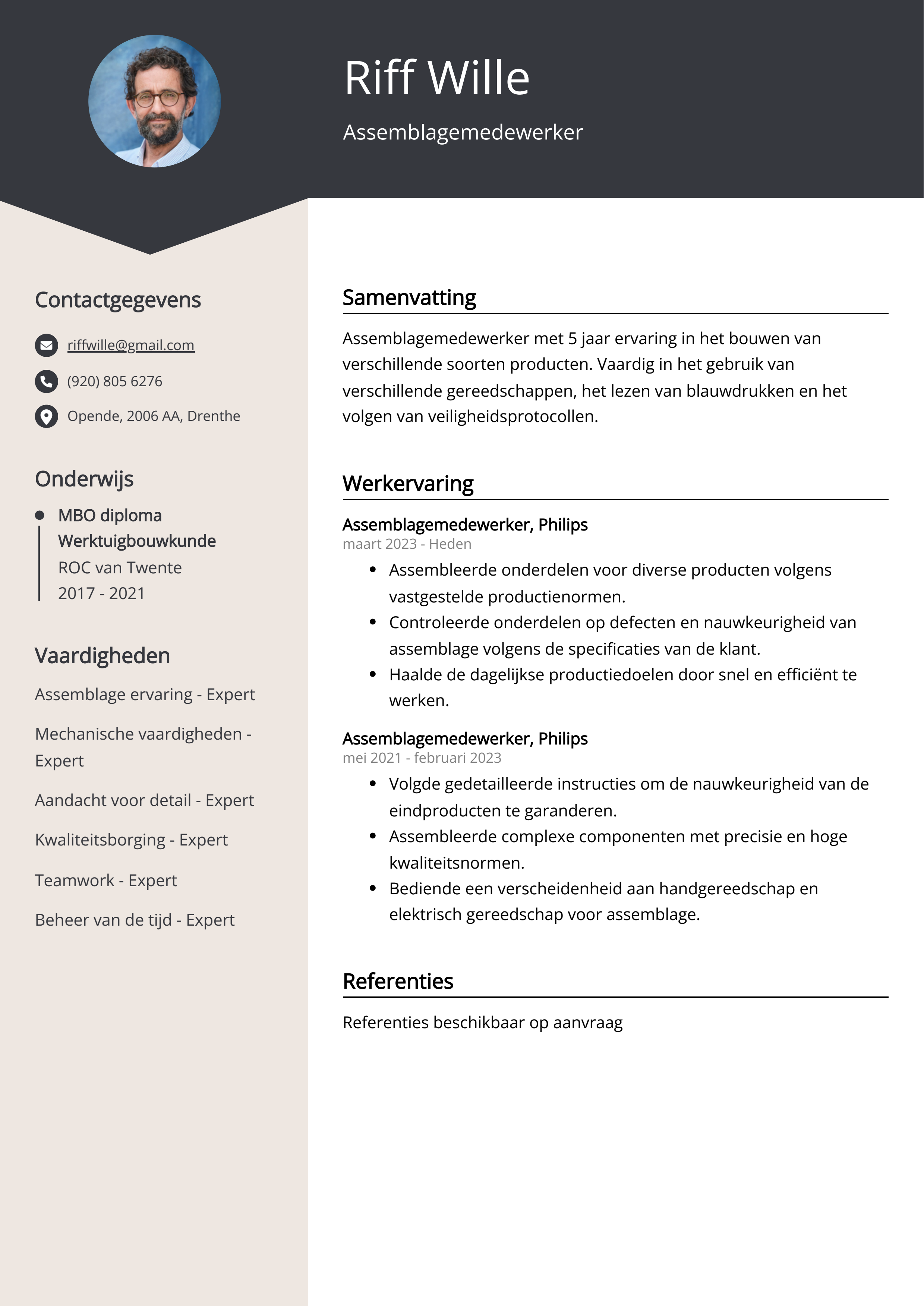 Assemblagemedewerker CV Voorbeeld