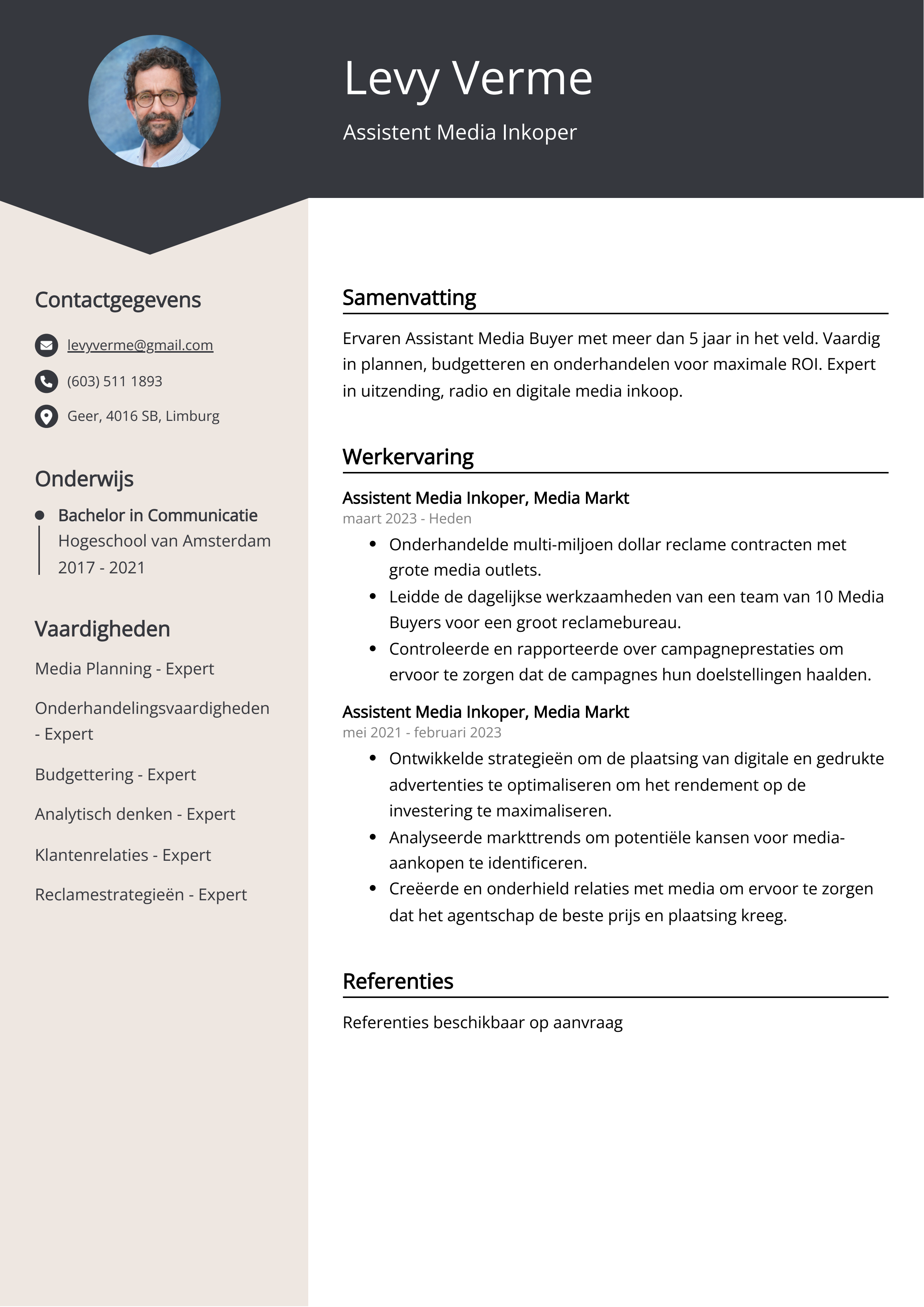 Assistent Media Inkoper CV Voorbeeld