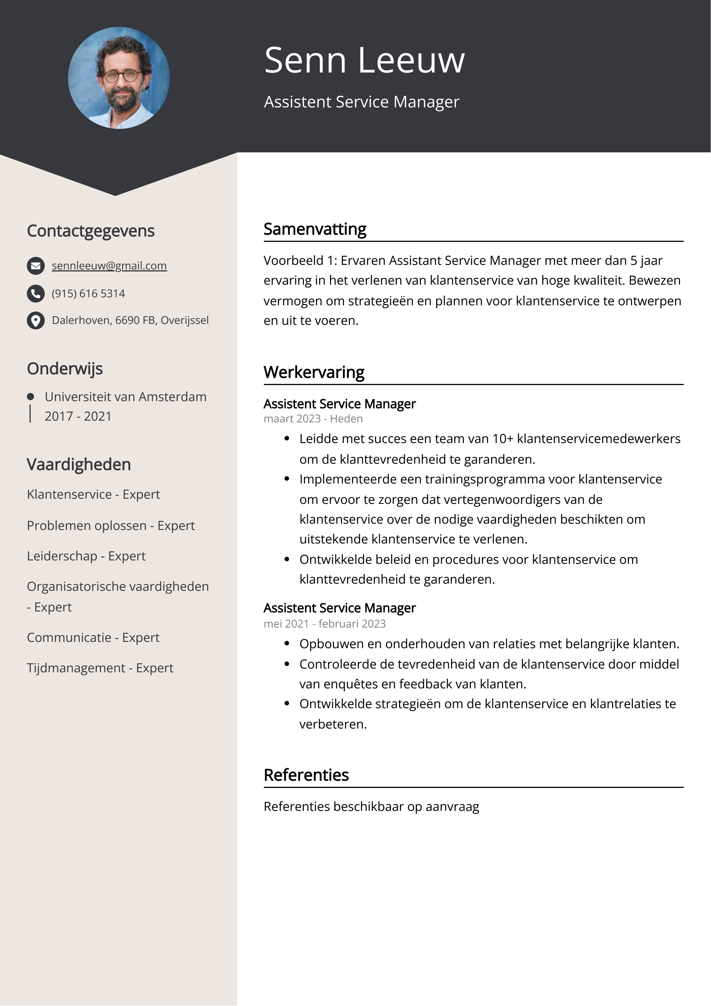 Assistent Service Manager CV Voorbeeld