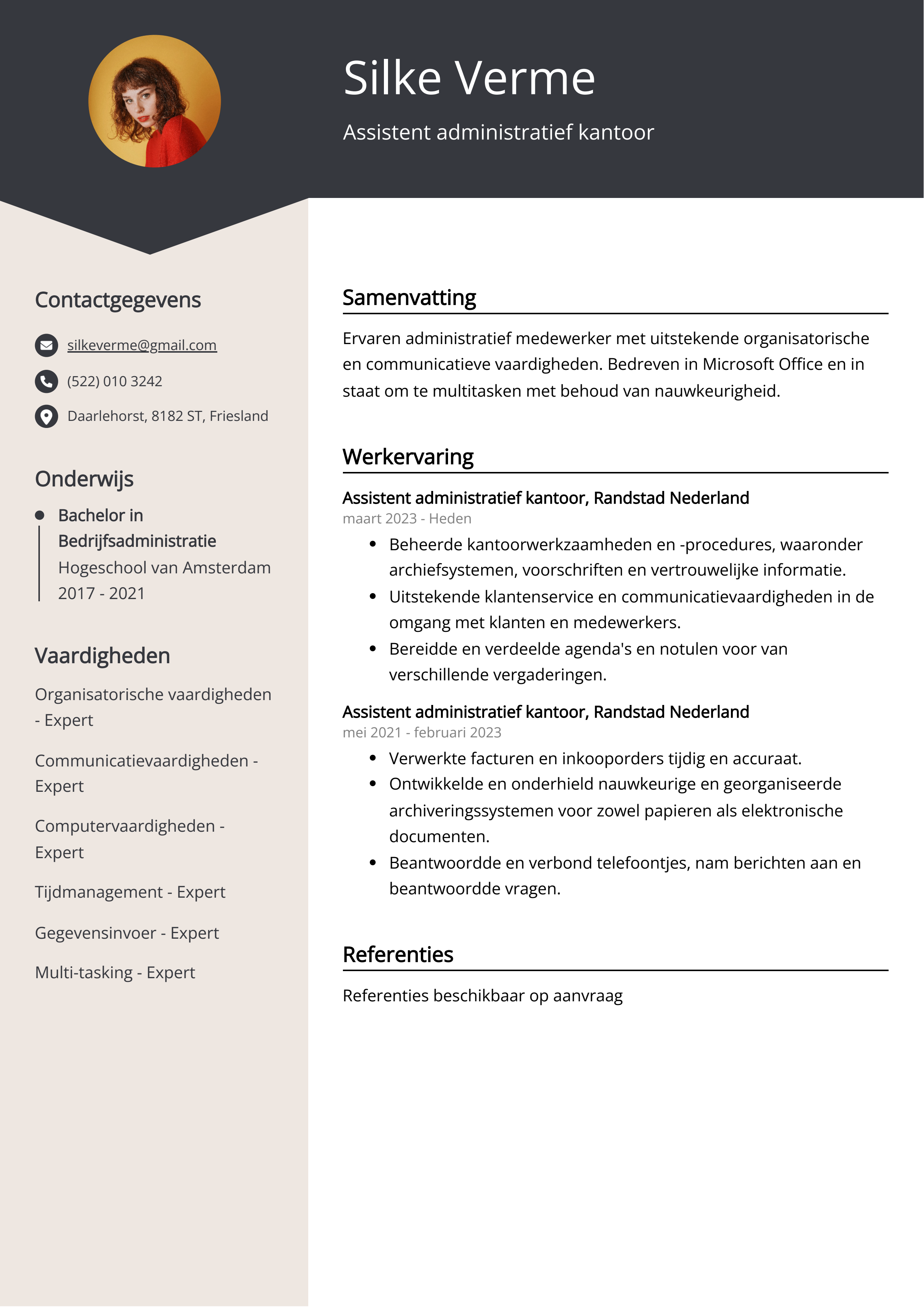 Assistent administratief kantoor CV Voorbeeld