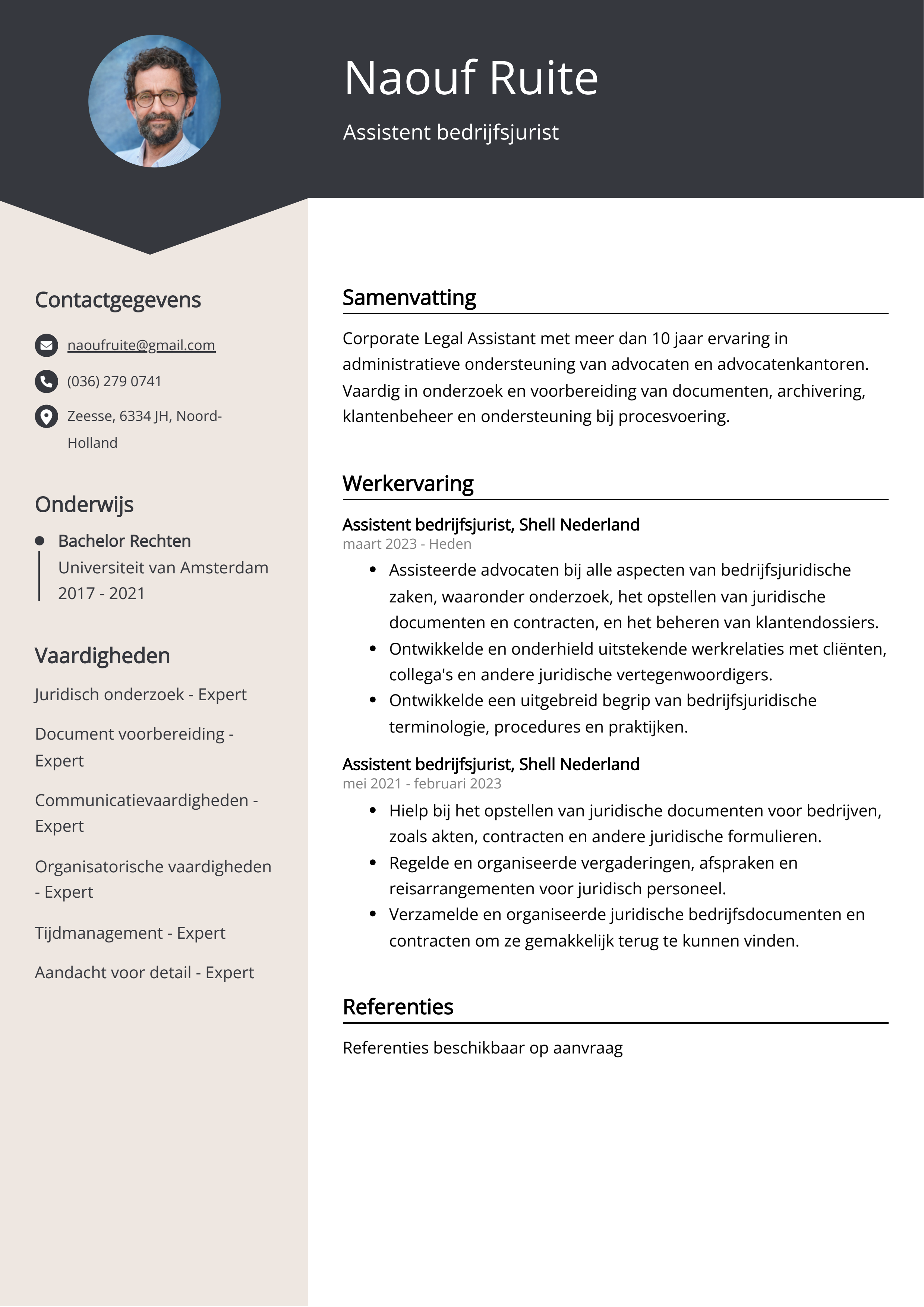 Assistent bedrijfsjurist CV Voorbeeld