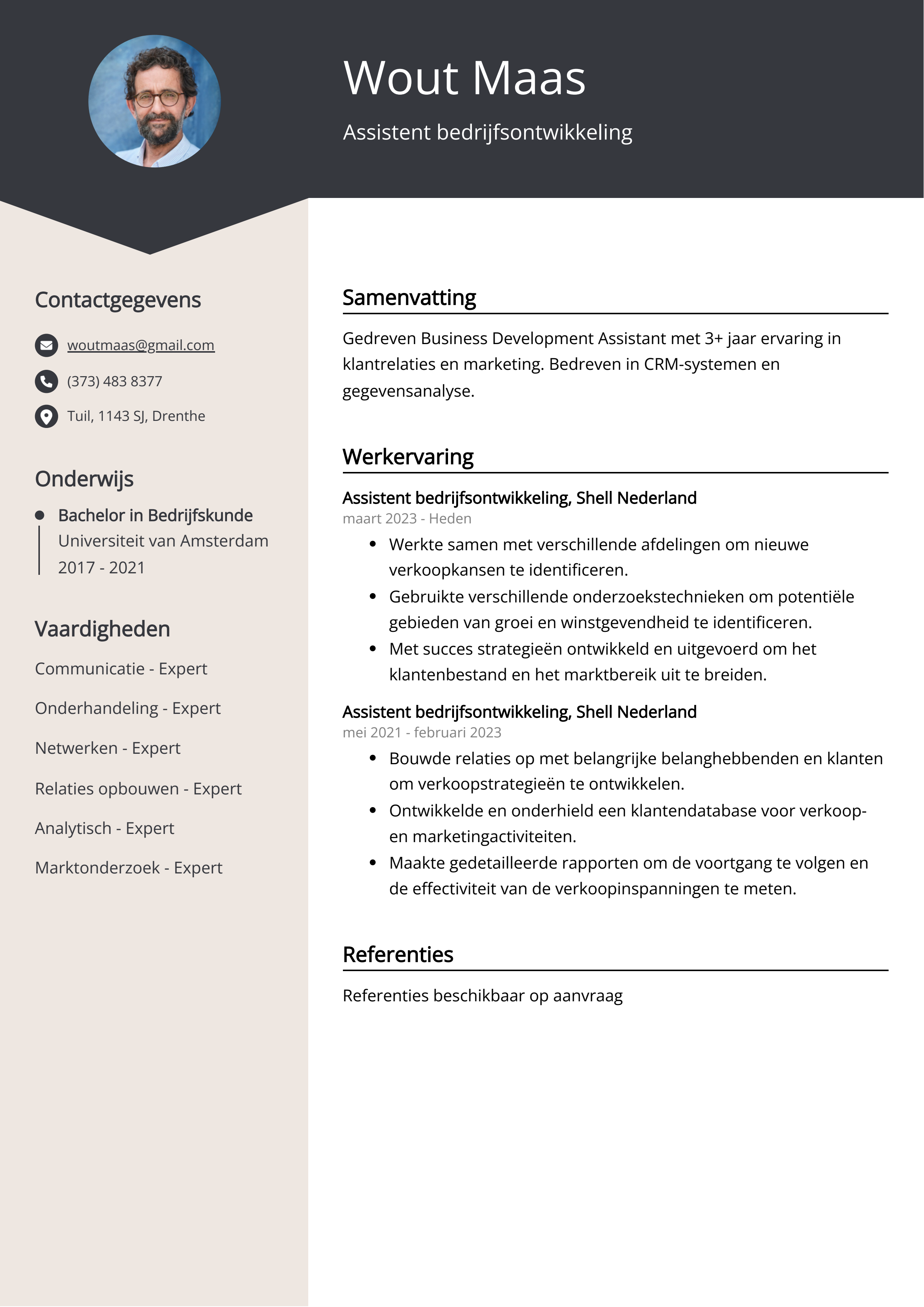 Assistent bedrijfsontwikkeling CV Voorbeeld