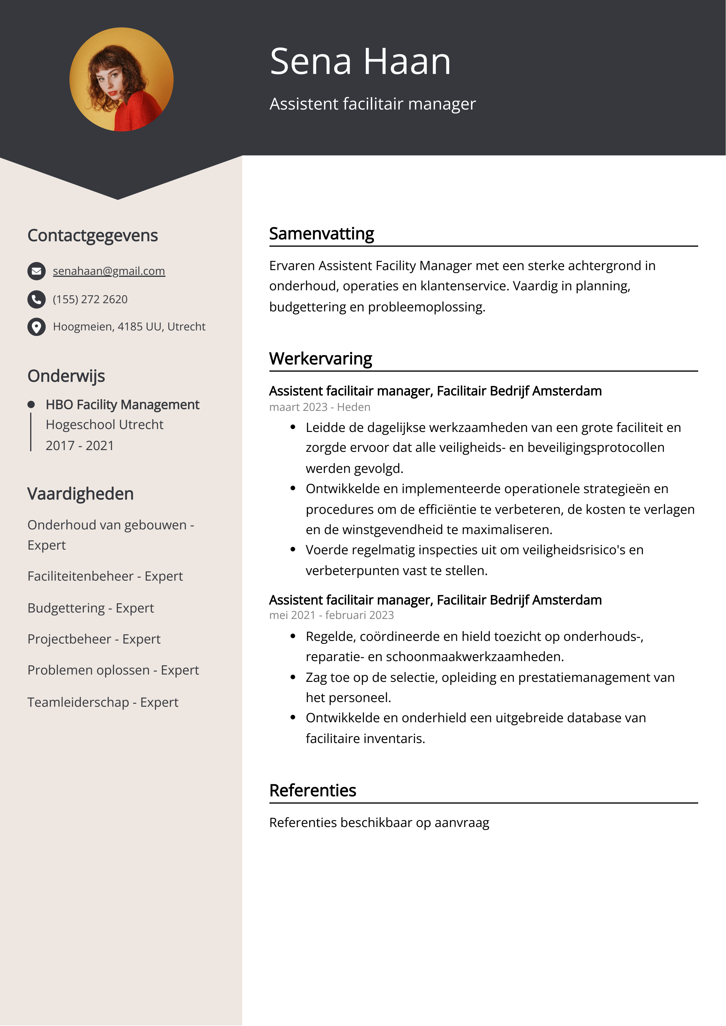 Assistent facilitair manager CV Voorbeeld