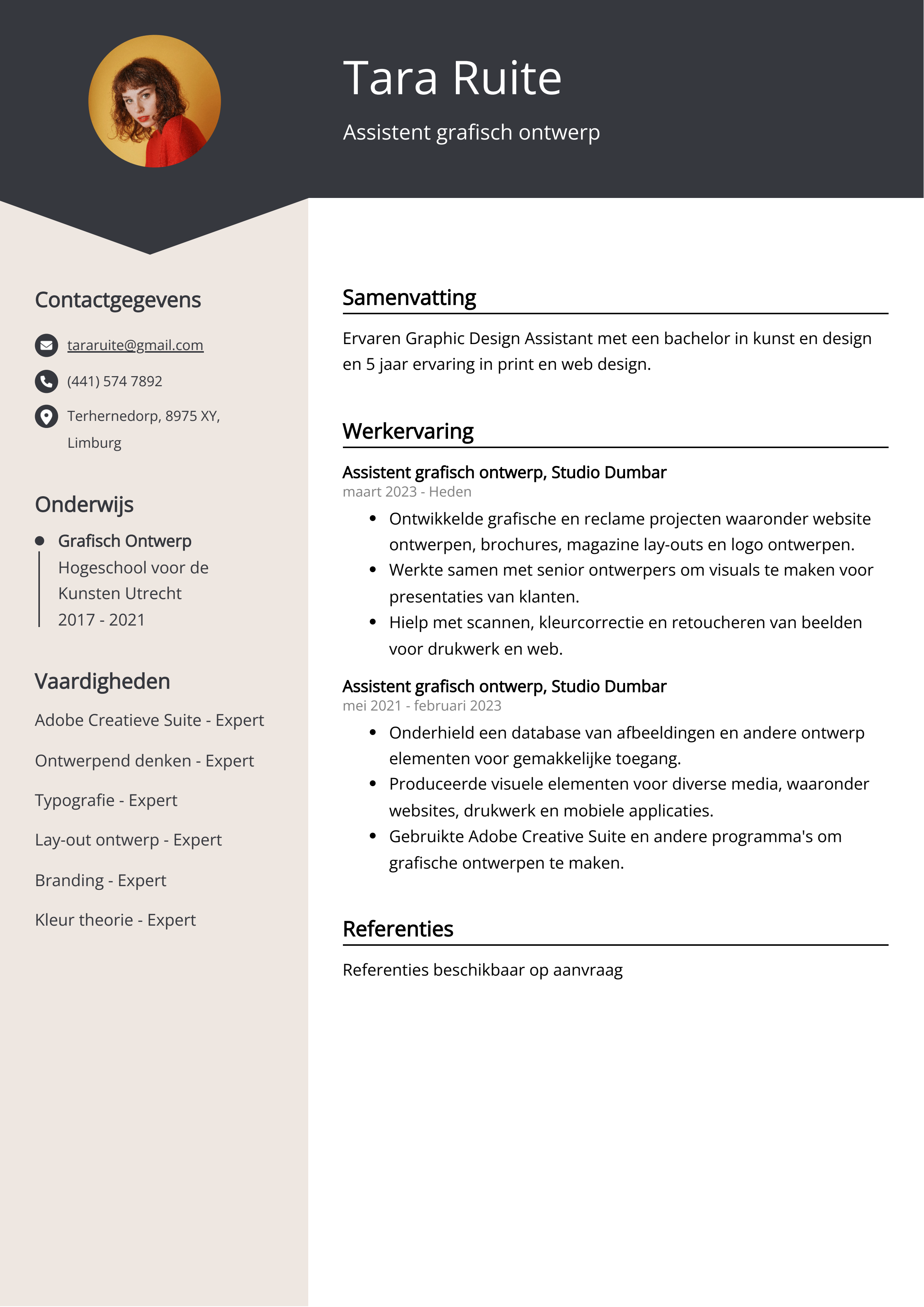 Assistent grafisch ontwerp CV Voorbeeld