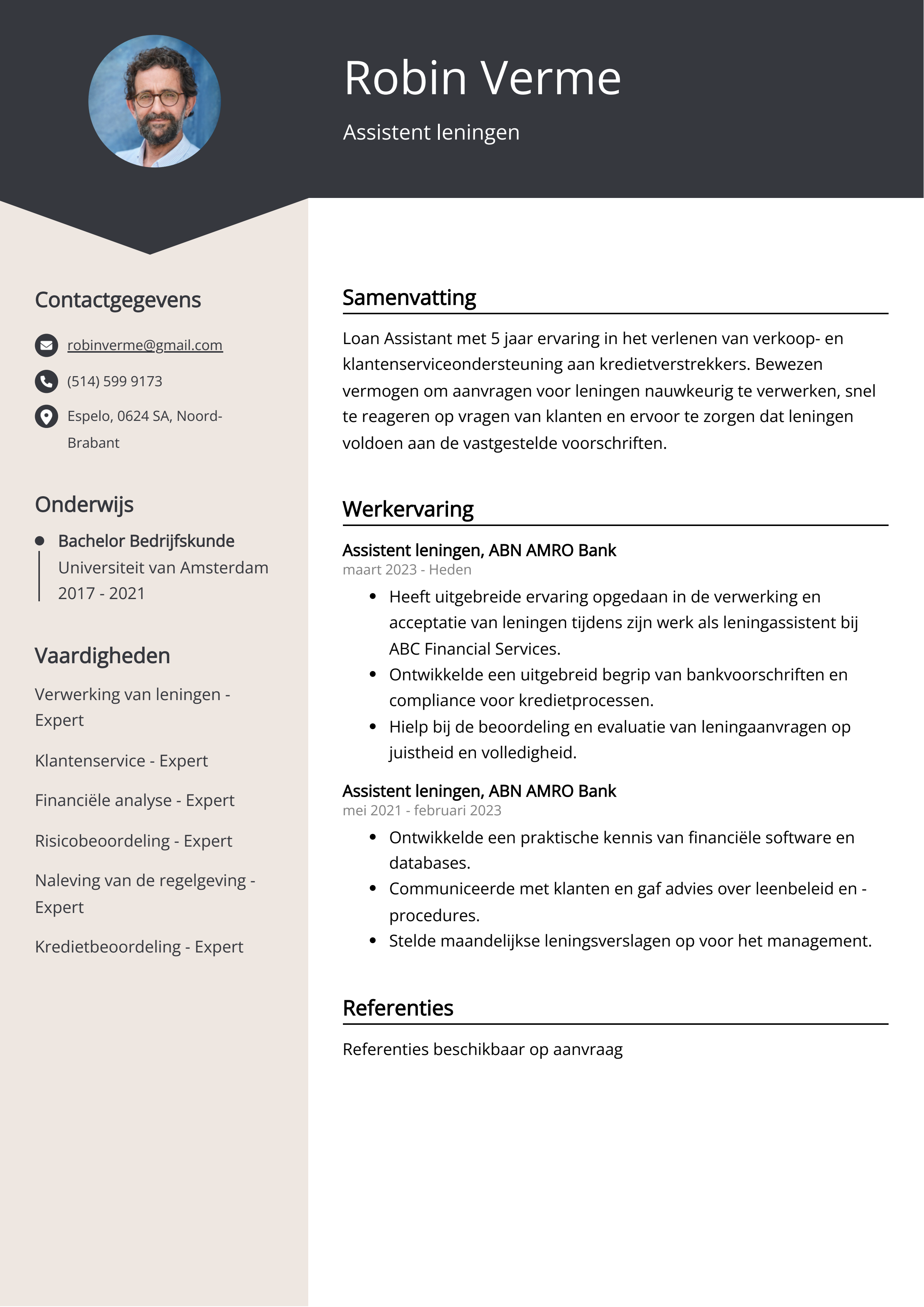 Assistent leningen CV Voorbeeld