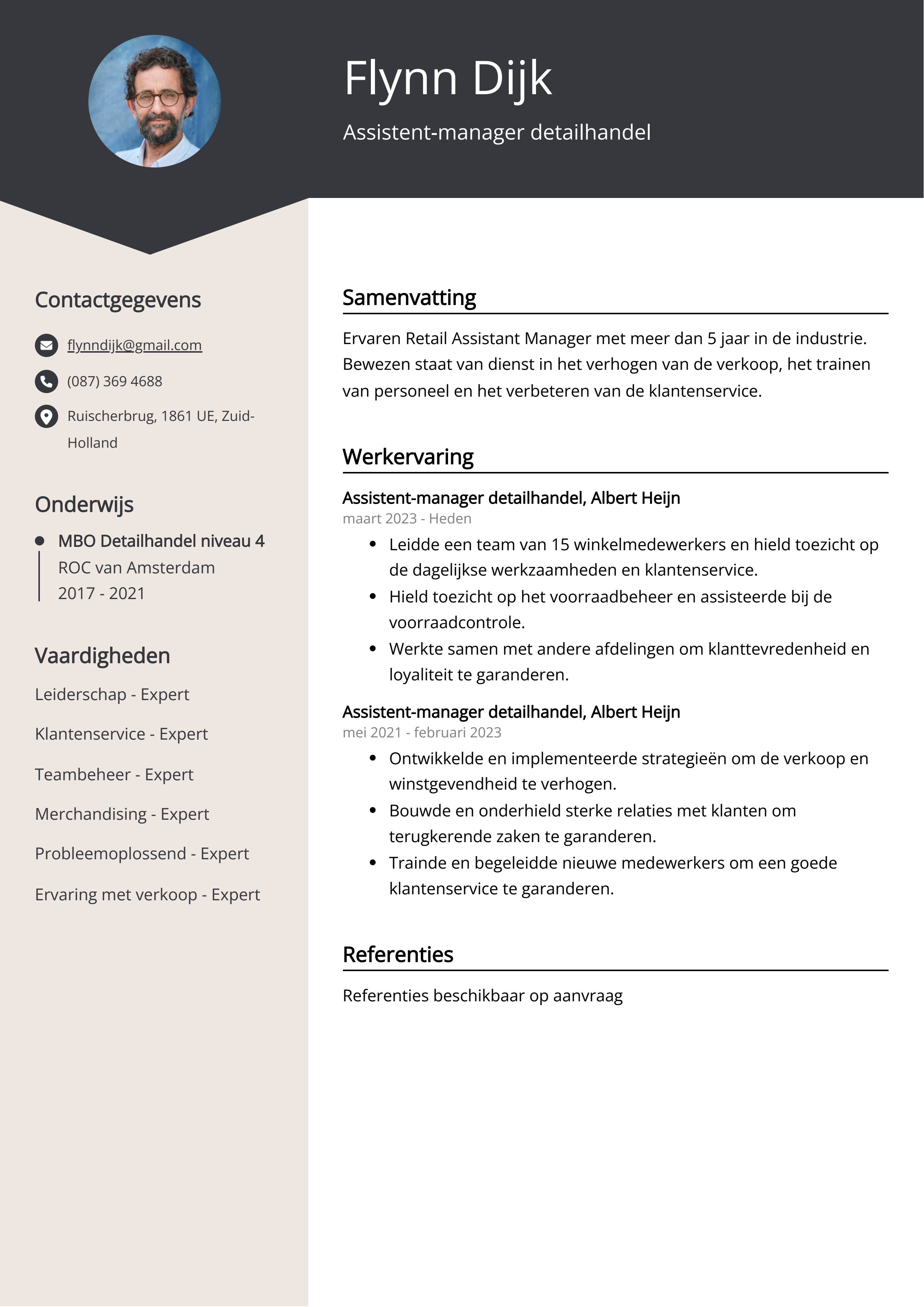 Assistent-manager detailhandel CV Voorbeeld