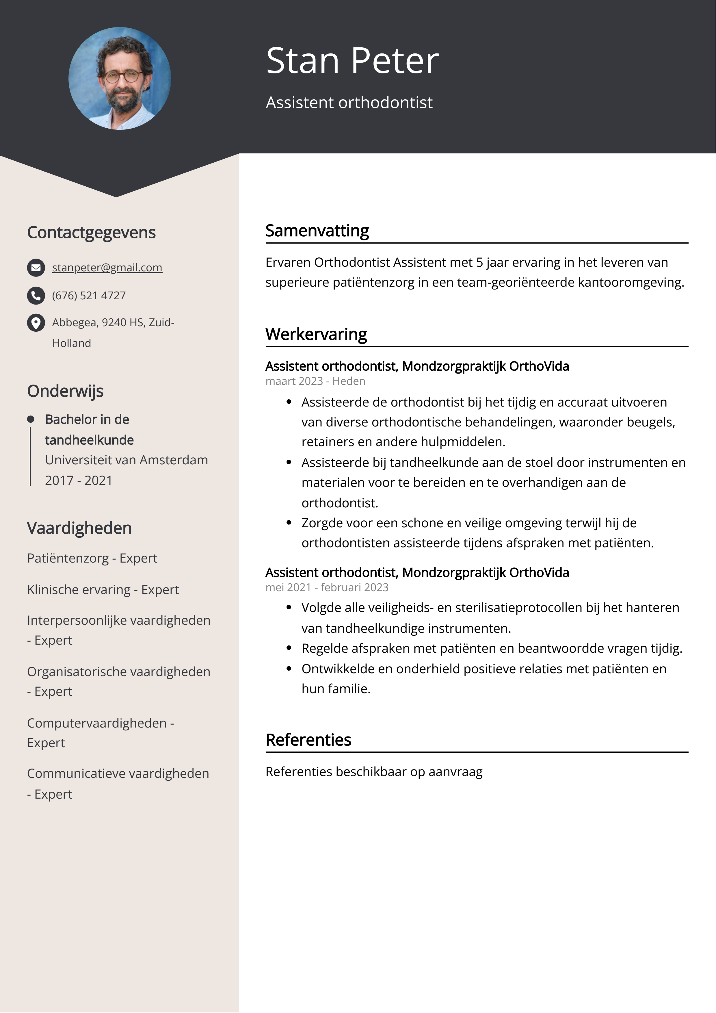 Assistent orthodontist CV Voorbeeld