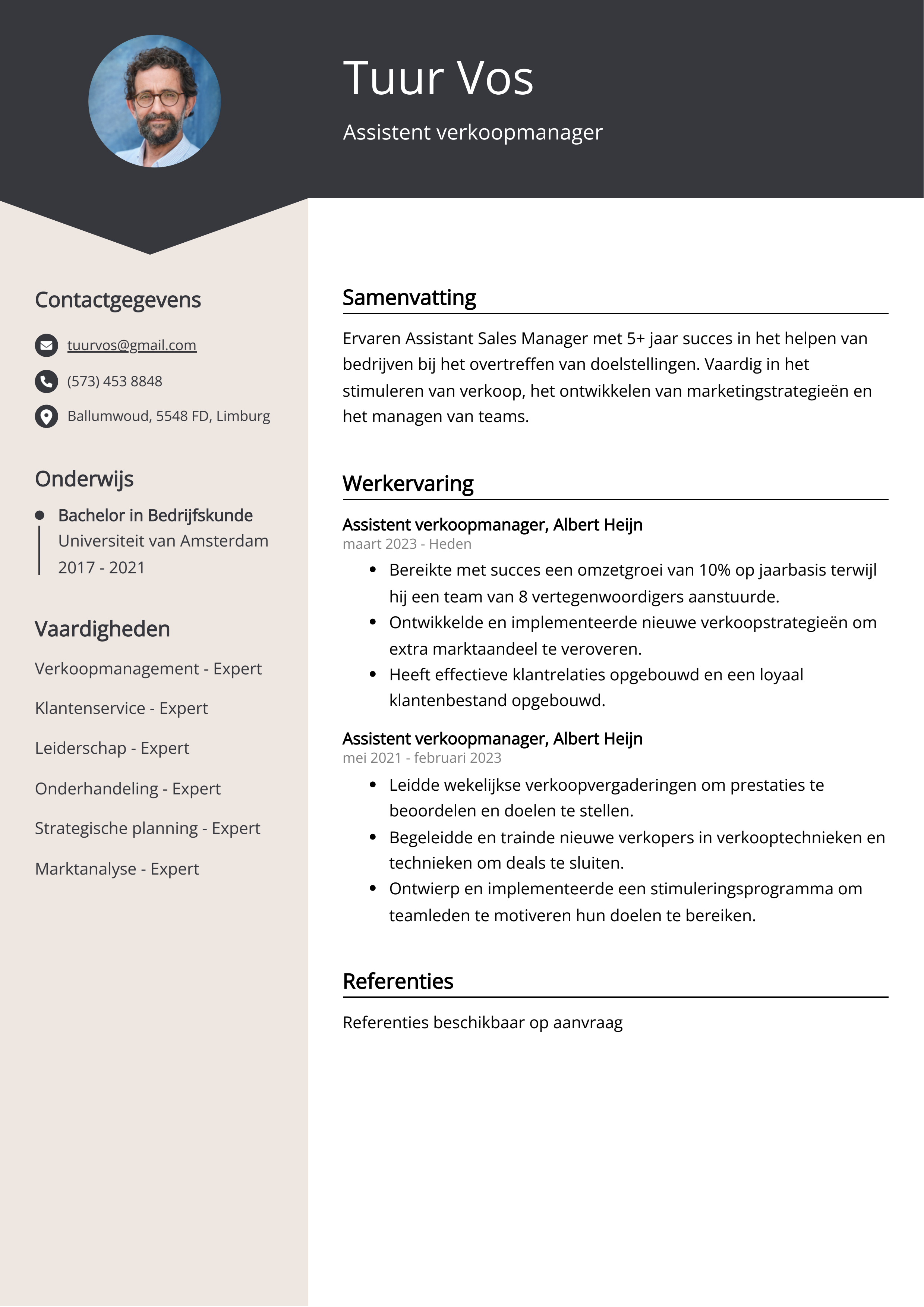 Assistent verkoopmanager CV Voorbeeld