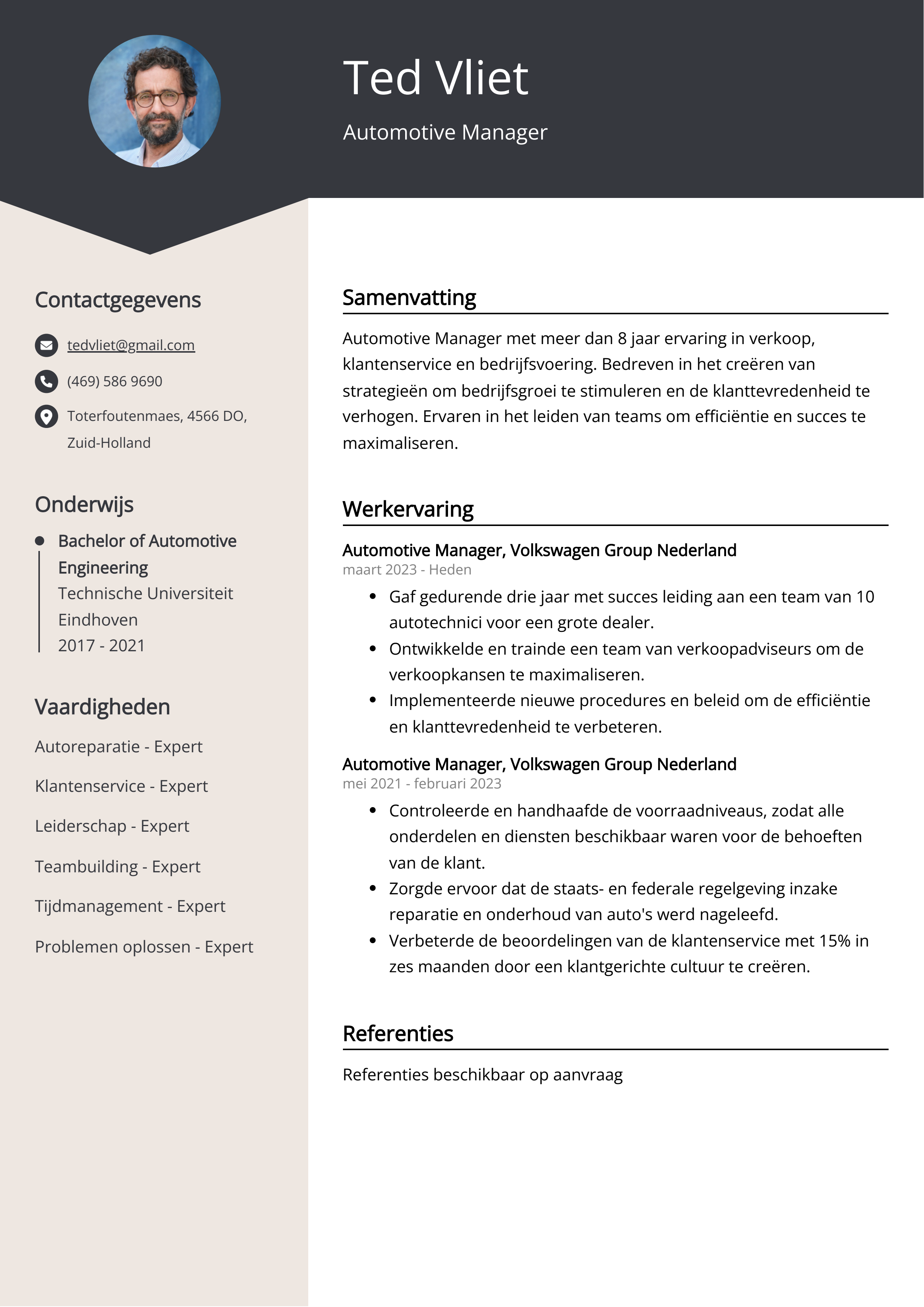 Automotive Manager CV Voorbeeld